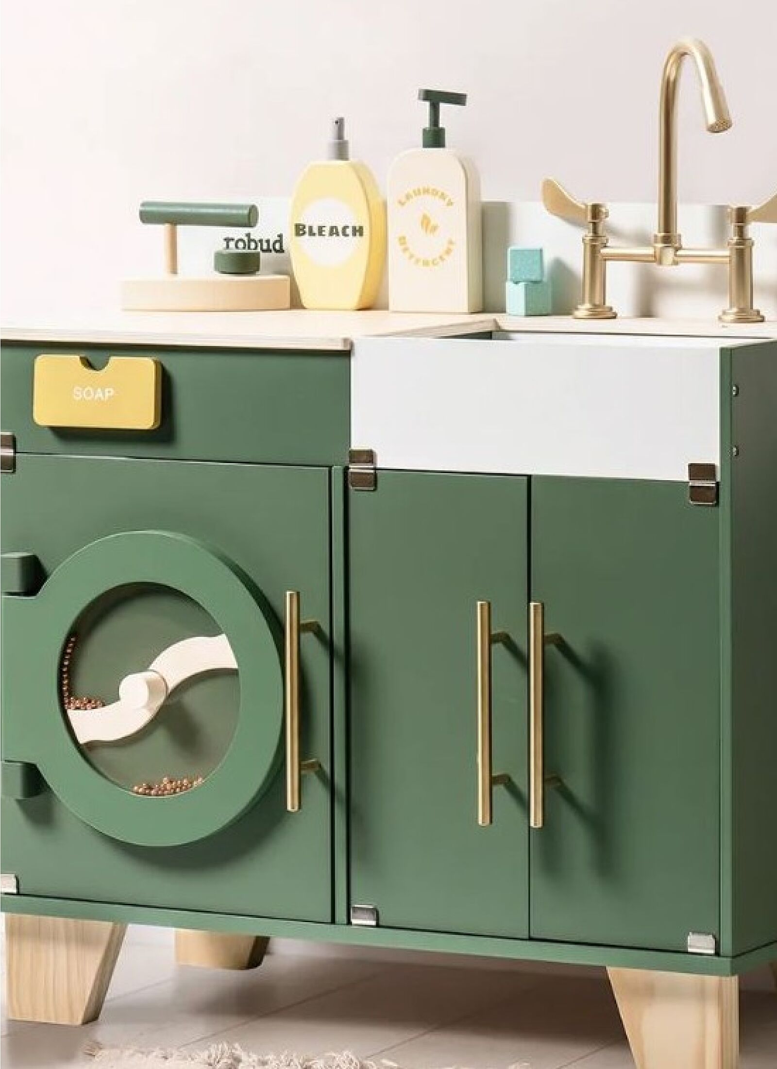 WOODEN WASHING MACHINE VINTAGE GREEN