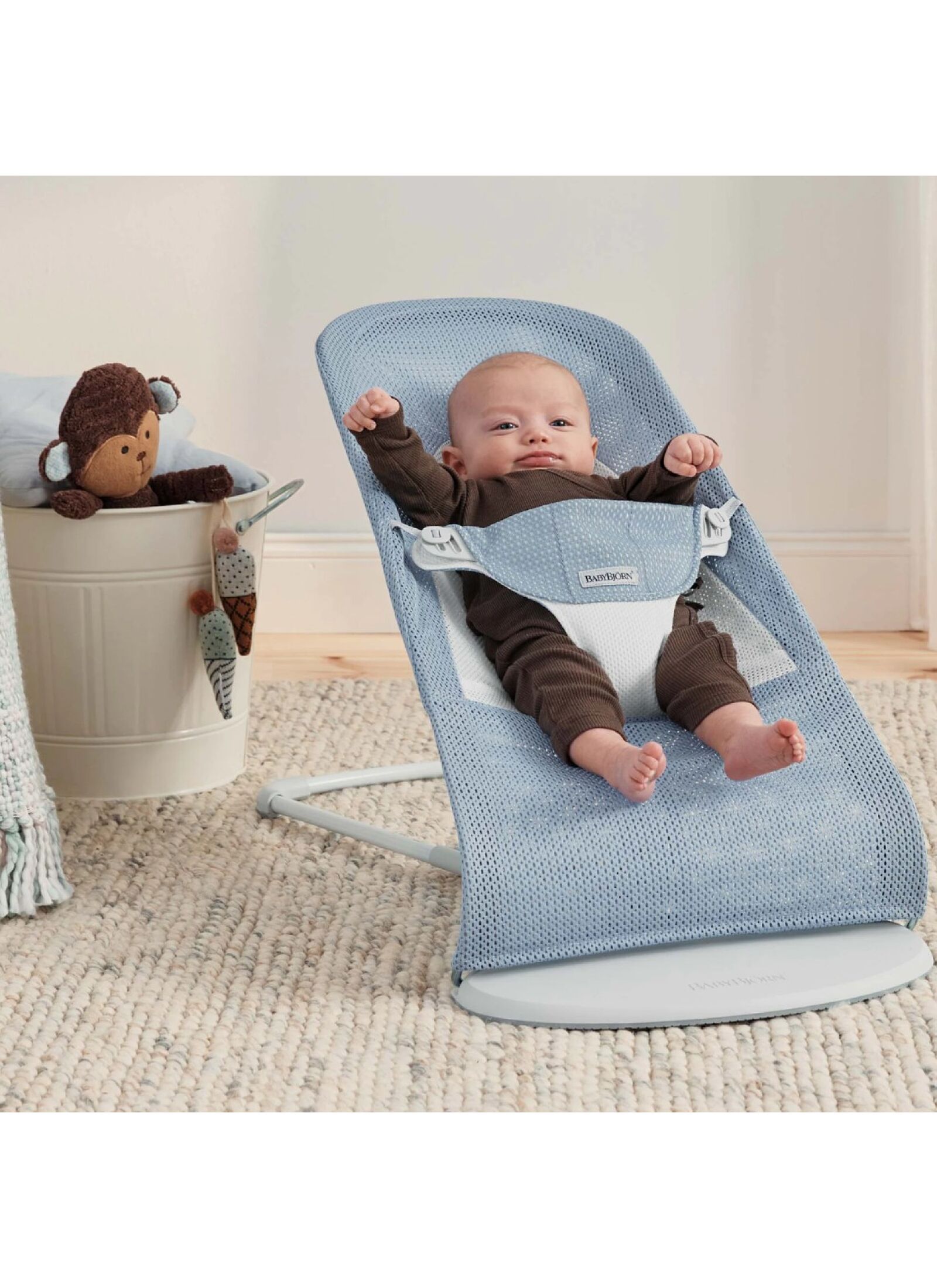 BABY BOUNCER BALANCE SOFT MESH SKY BLUE/WHITE