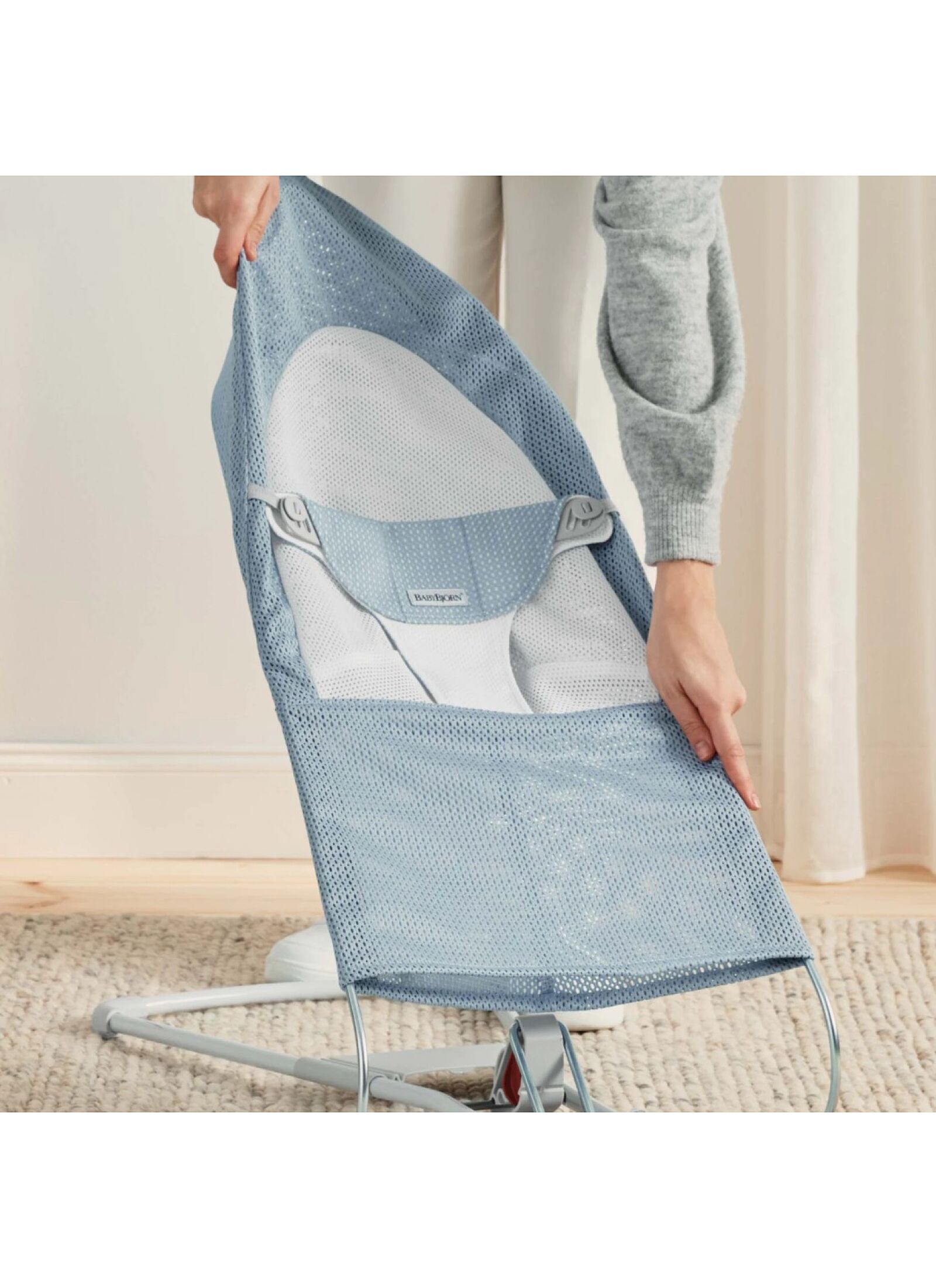 BABY BOUNCER BALANCE SOFT MESH SKY BLUE/WHITE