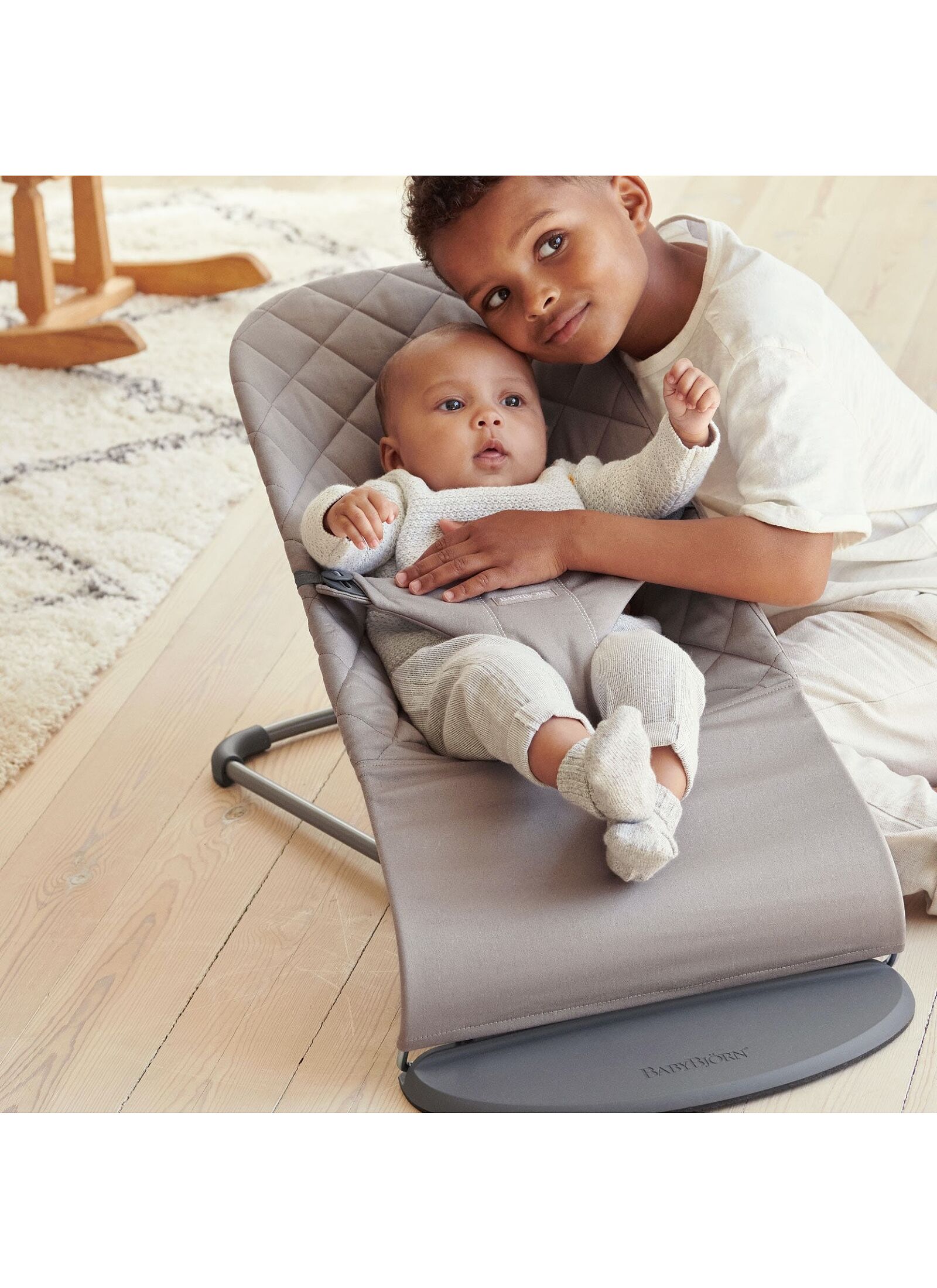 BABY BOUNCER BLISS COTTON SAND GREY