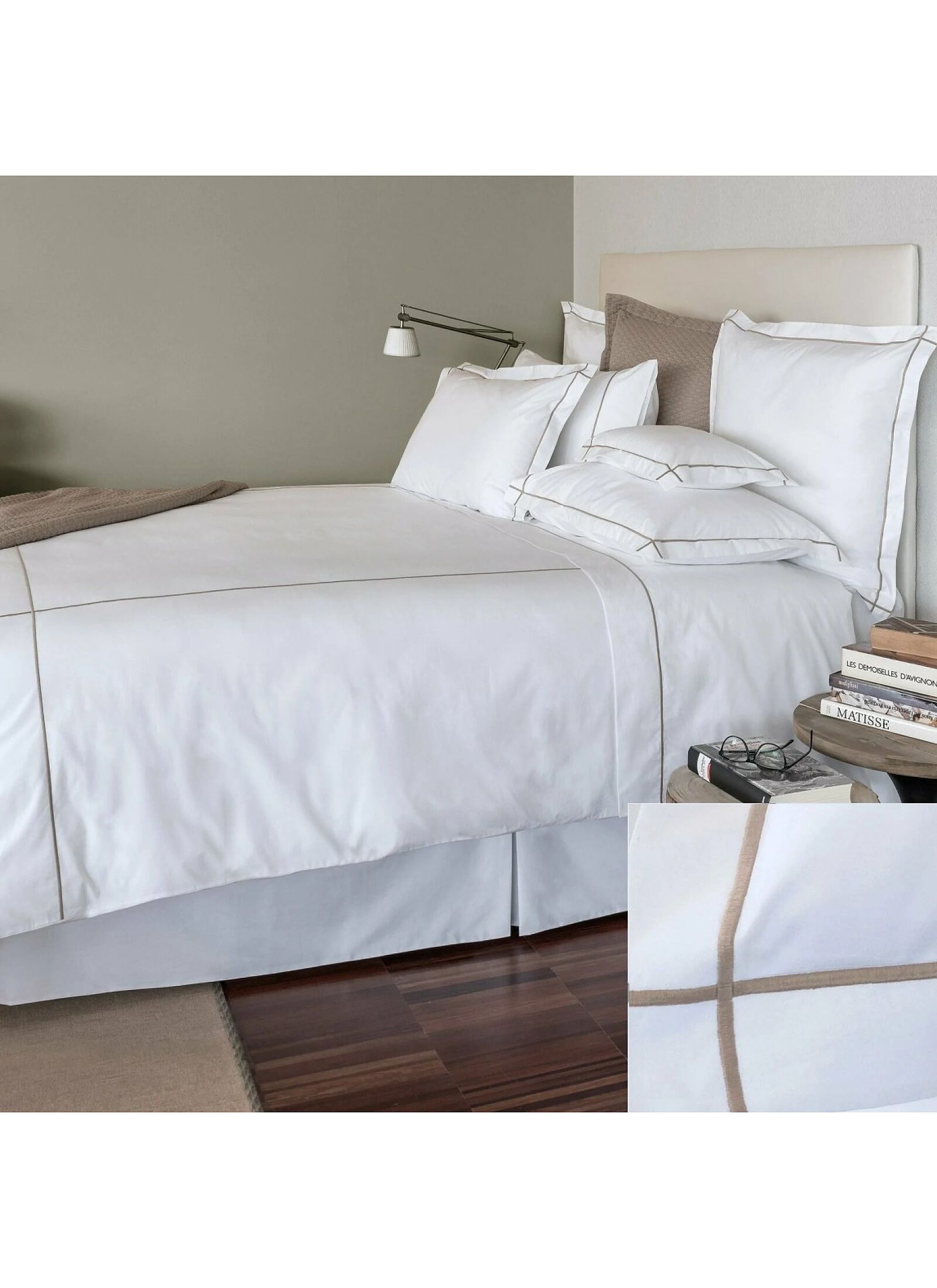 QUEEN SHEET SET CLASSIC WHITE-TAUPE