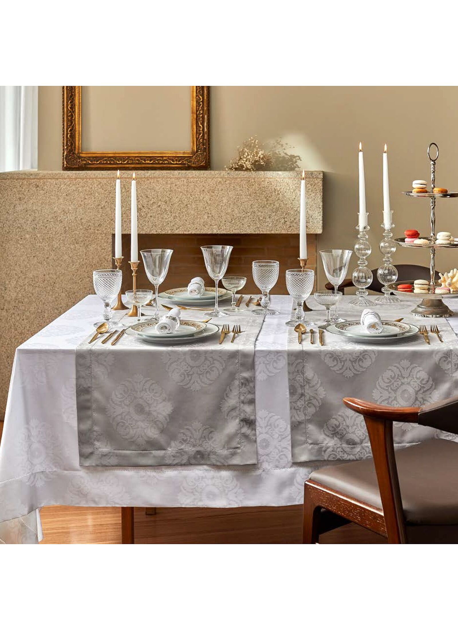 JACQUARD TABLECLOTH WITH AJOUR GREY (170X220)
