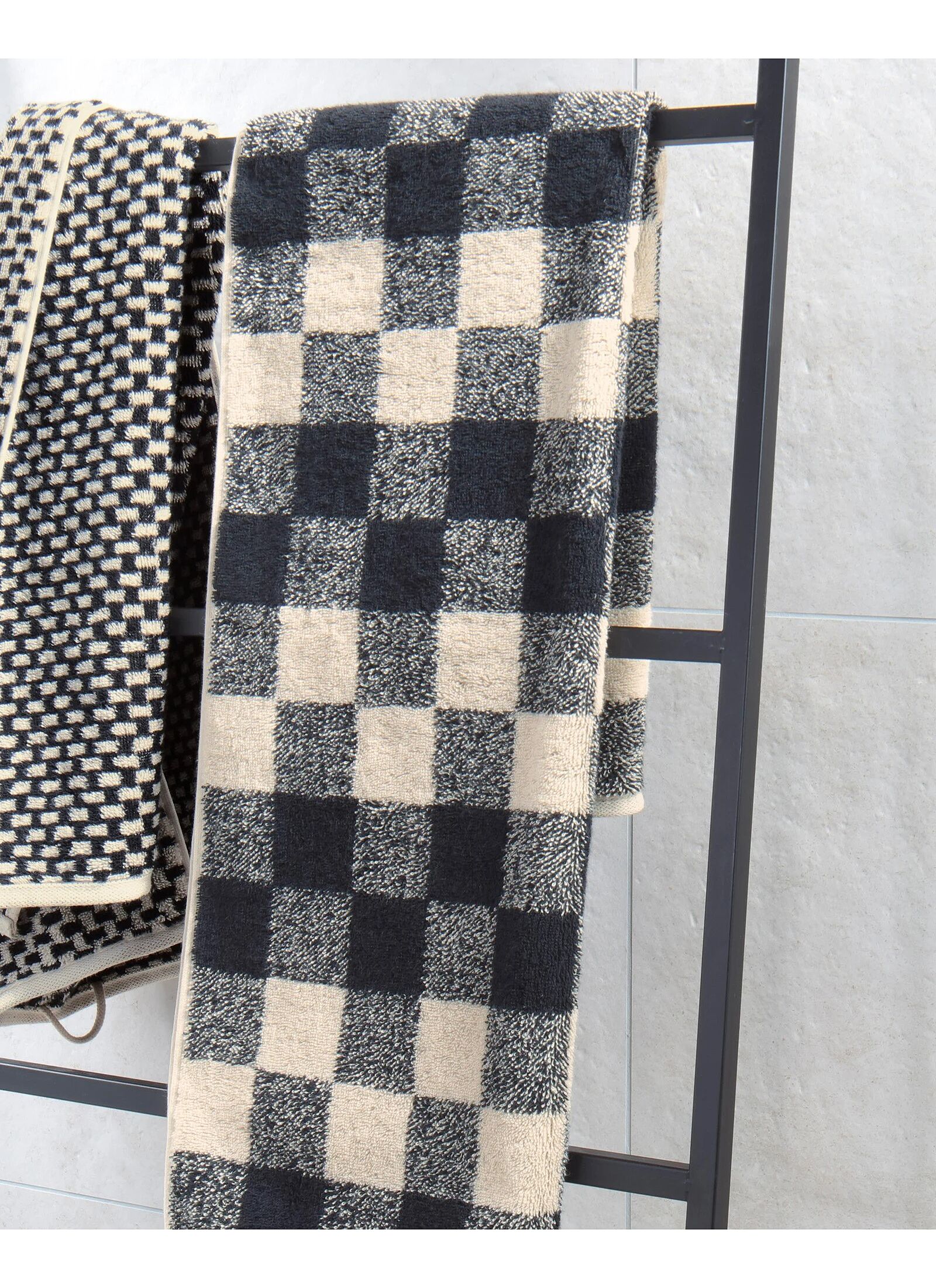 TOWEL SET CHECK BLACK