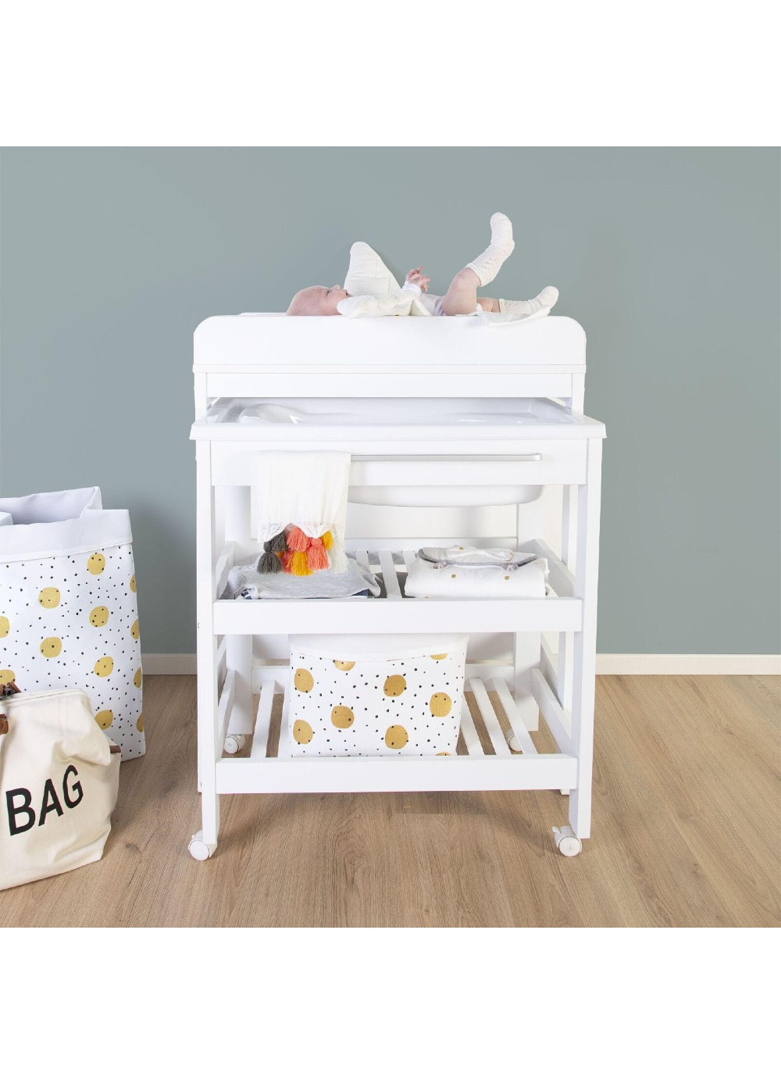 BASKET CANVAS GOLD DOTS