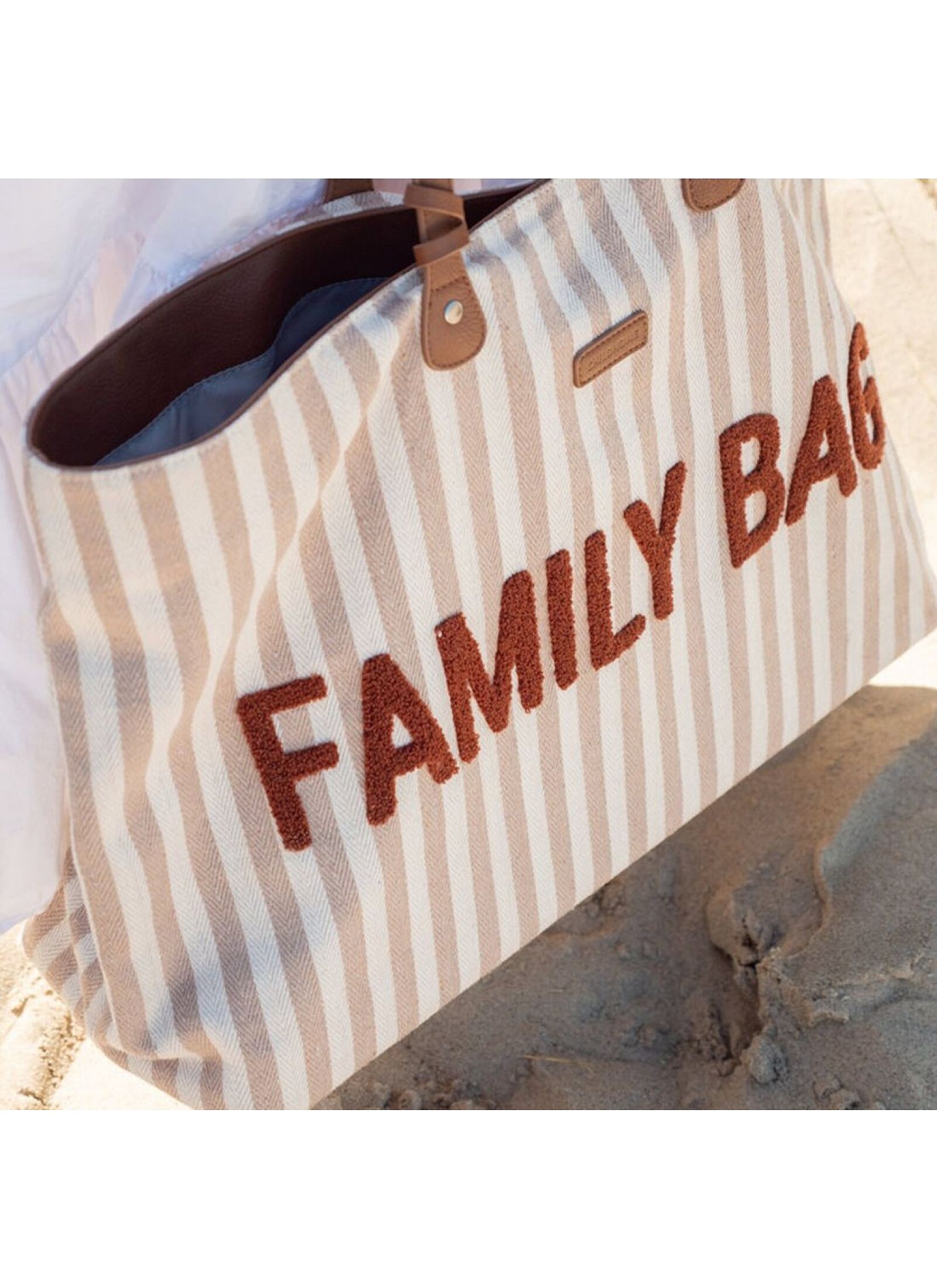 FAMILY BAG STRIPES NUDE-TERRACOTTA