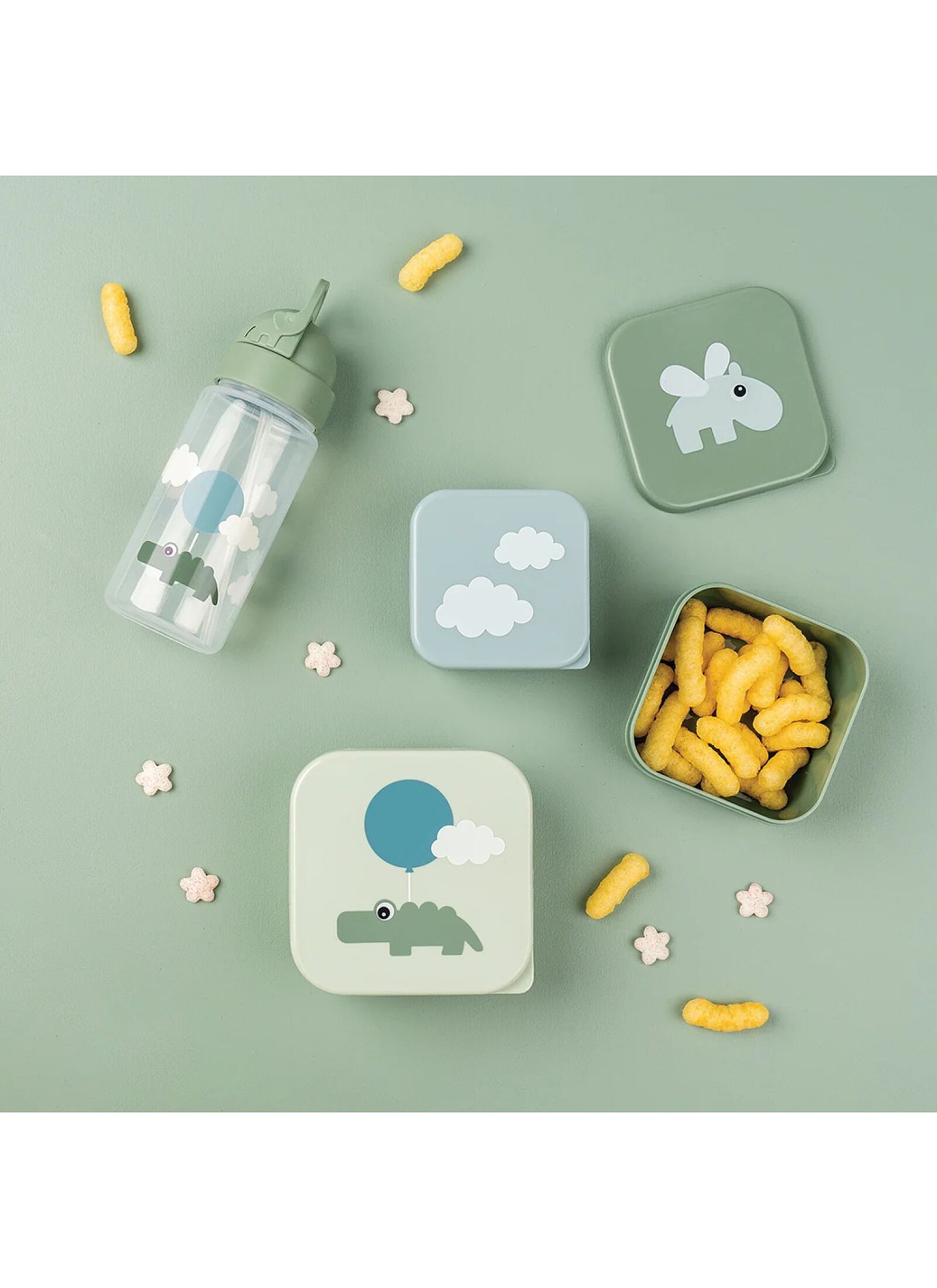 LUNCH BOX (3PCS) HAPPY CLOUDS GREEN
