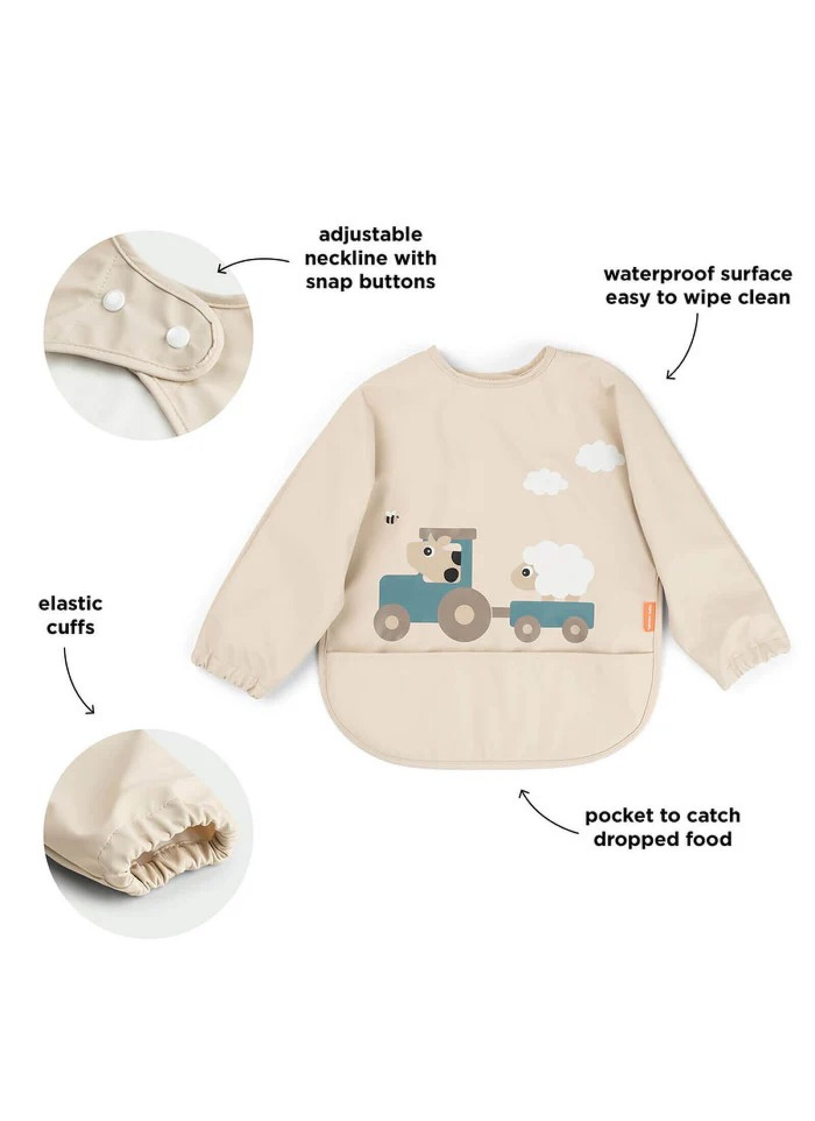 LONGSLEEVED BIB TINY FARM SAND