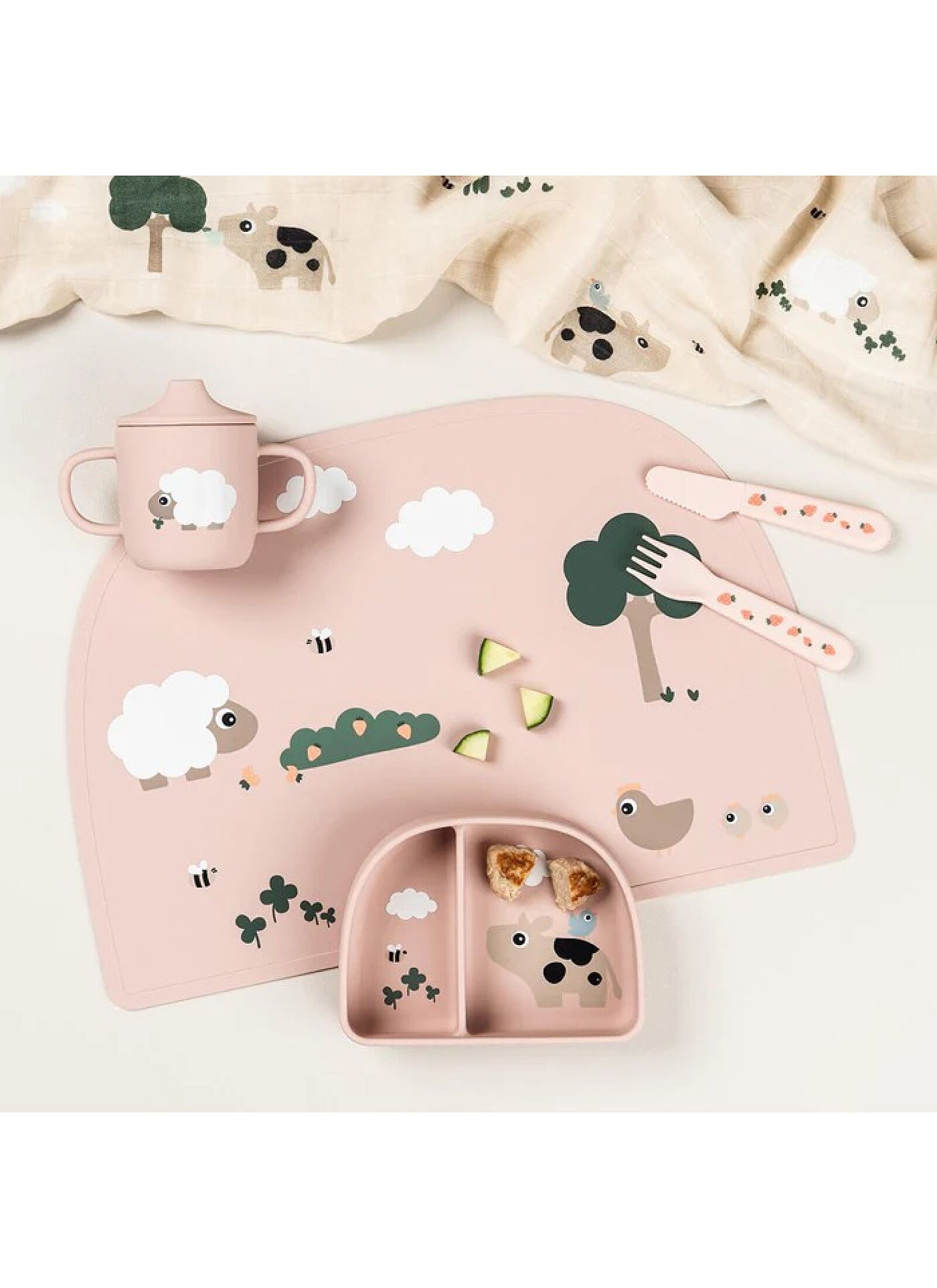 SILICONE PLACE MAT TINY FARM POWDER