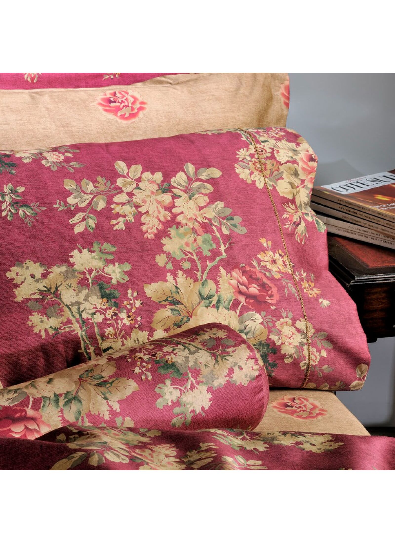 SINGLE DUVET COVER SET ENGLISH FLOWER RED (S886)