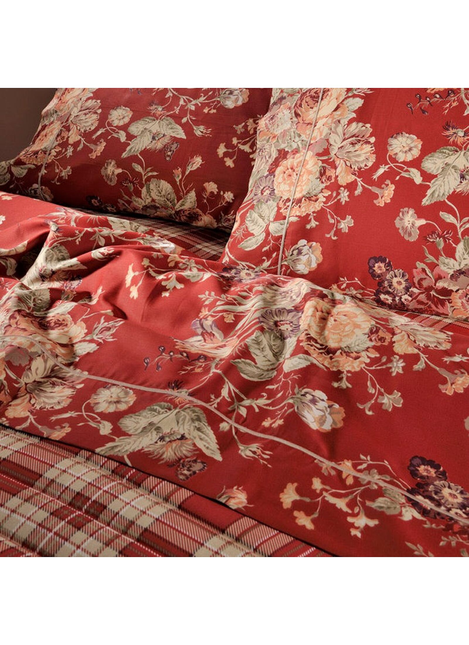 SINGLE DUVET COVER SET SATEEN FLORAL RED (S695)