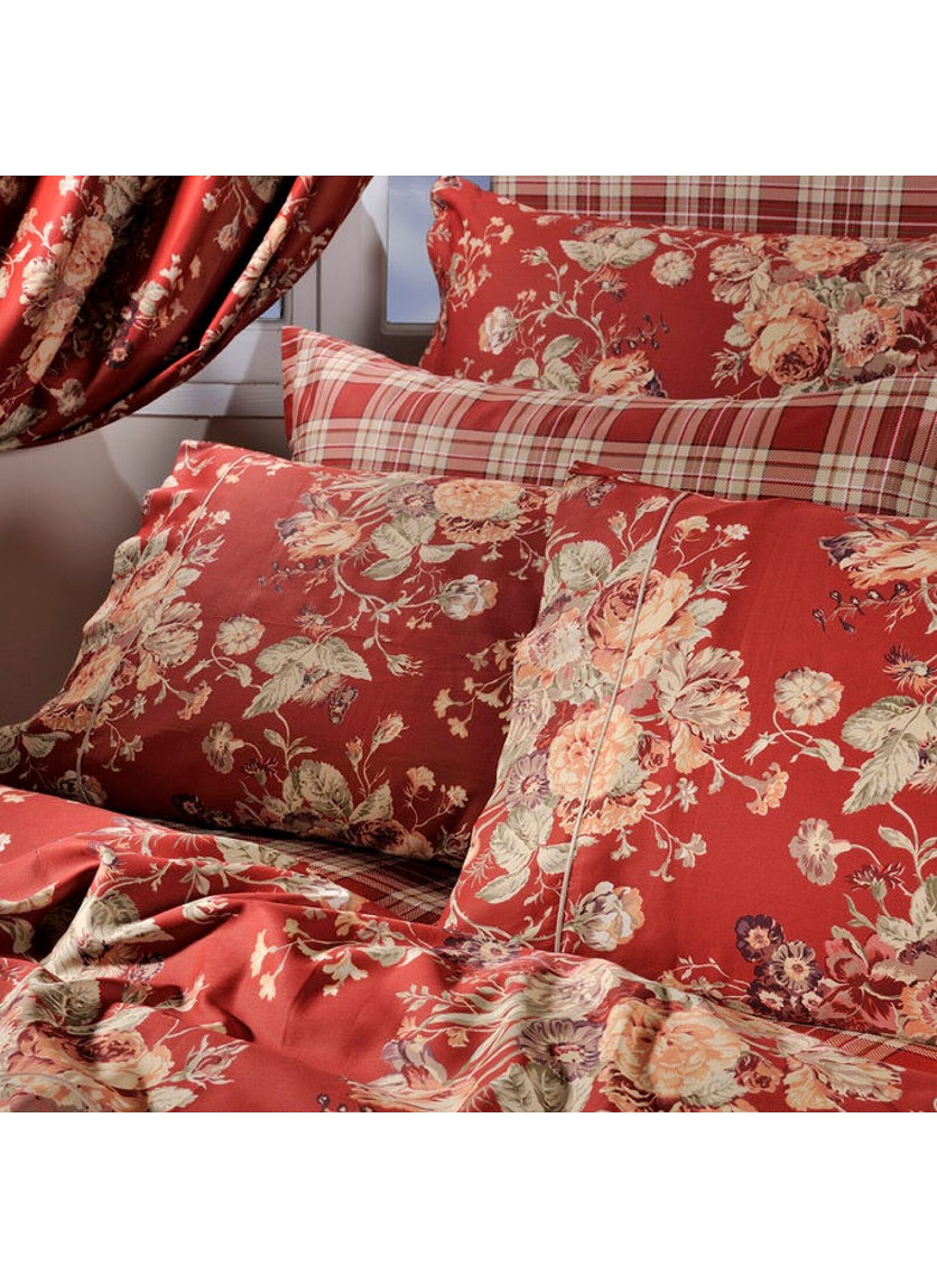 SINGLE DUVET COVER SET SATEEN FLORAL RED (S695)