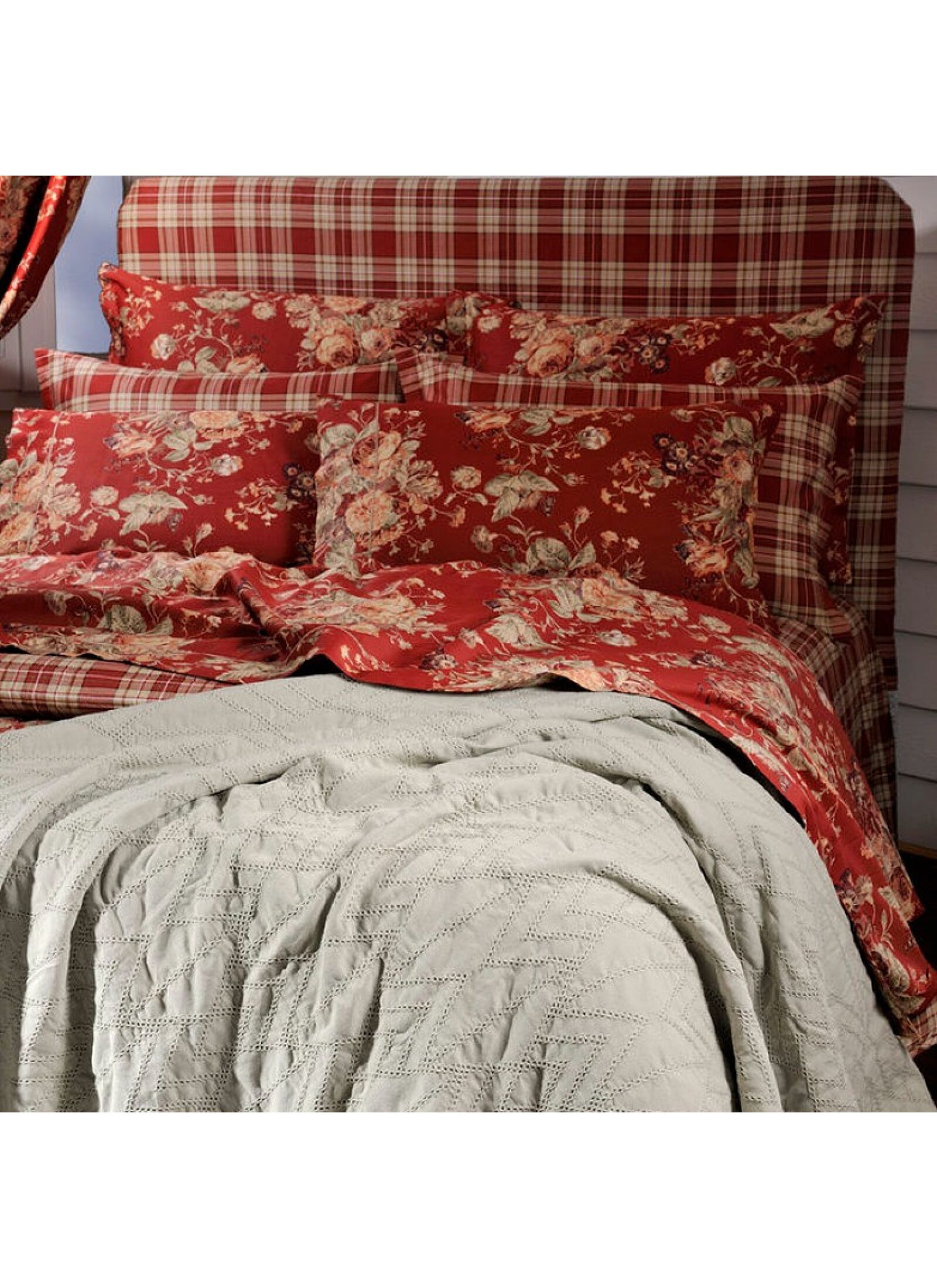 SINGLE DUVET COVER SET SATEEN FLORAL RED (S695)