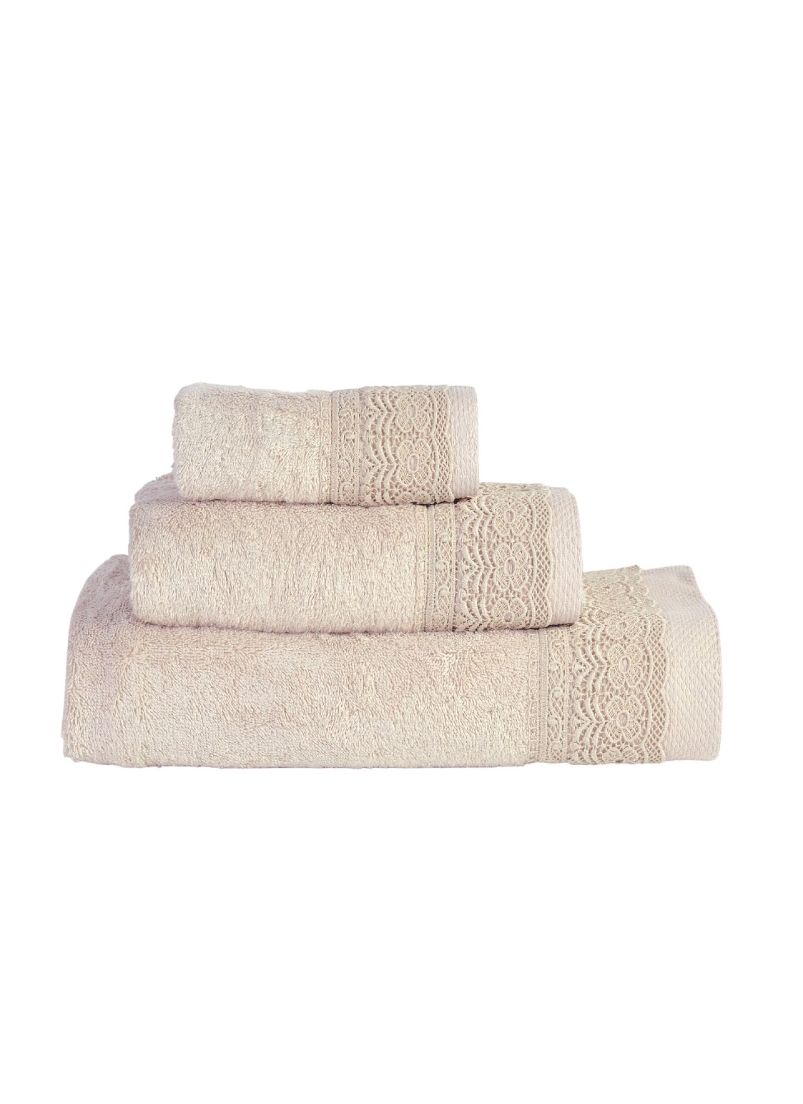 3 PC TOWEL SET LACE ECRU