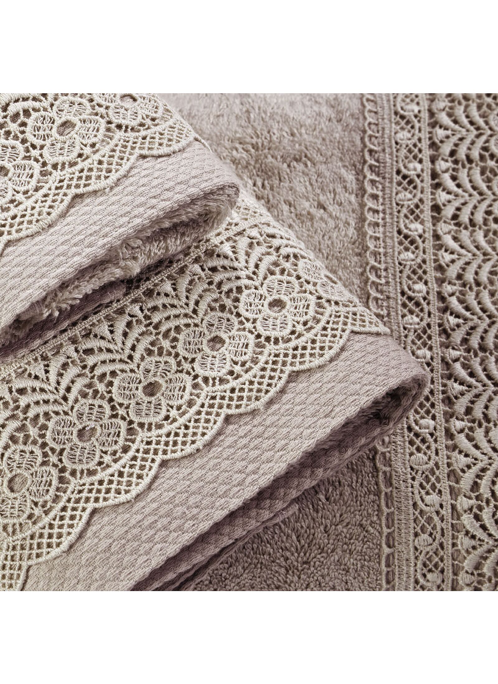 3 PC TOWEL SET LACE BEIGE