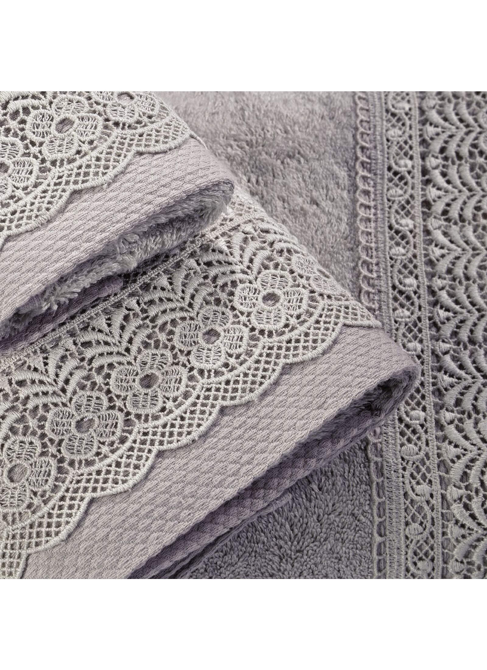 3 PC TOWEL SET LACE GREY