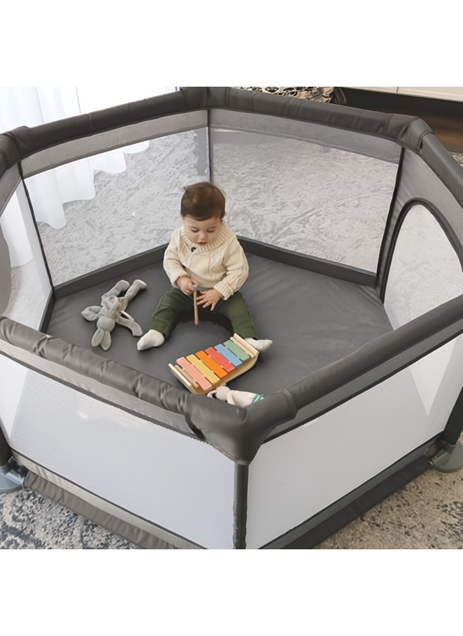 HEXAGON PLAYPEN FABRIC TAUPE