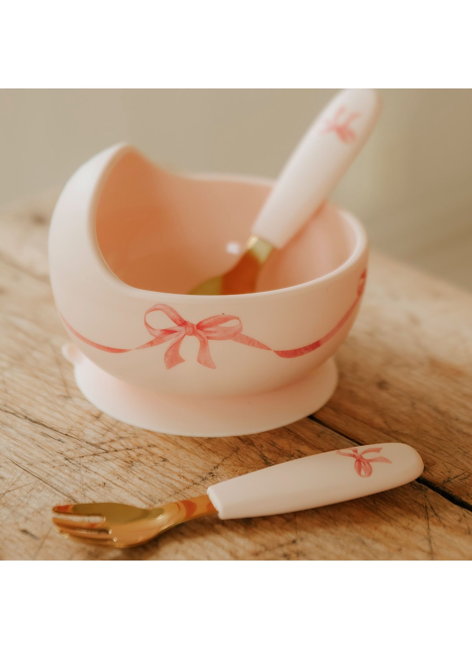 SILICONE DINNER SET ROSY BOW