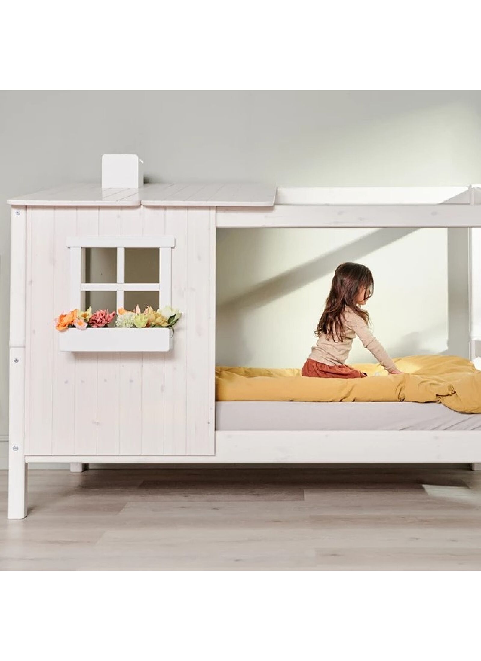 SINGLE BED CLASSIC 1/2 HOUSE WHITE WASHED (90X200)