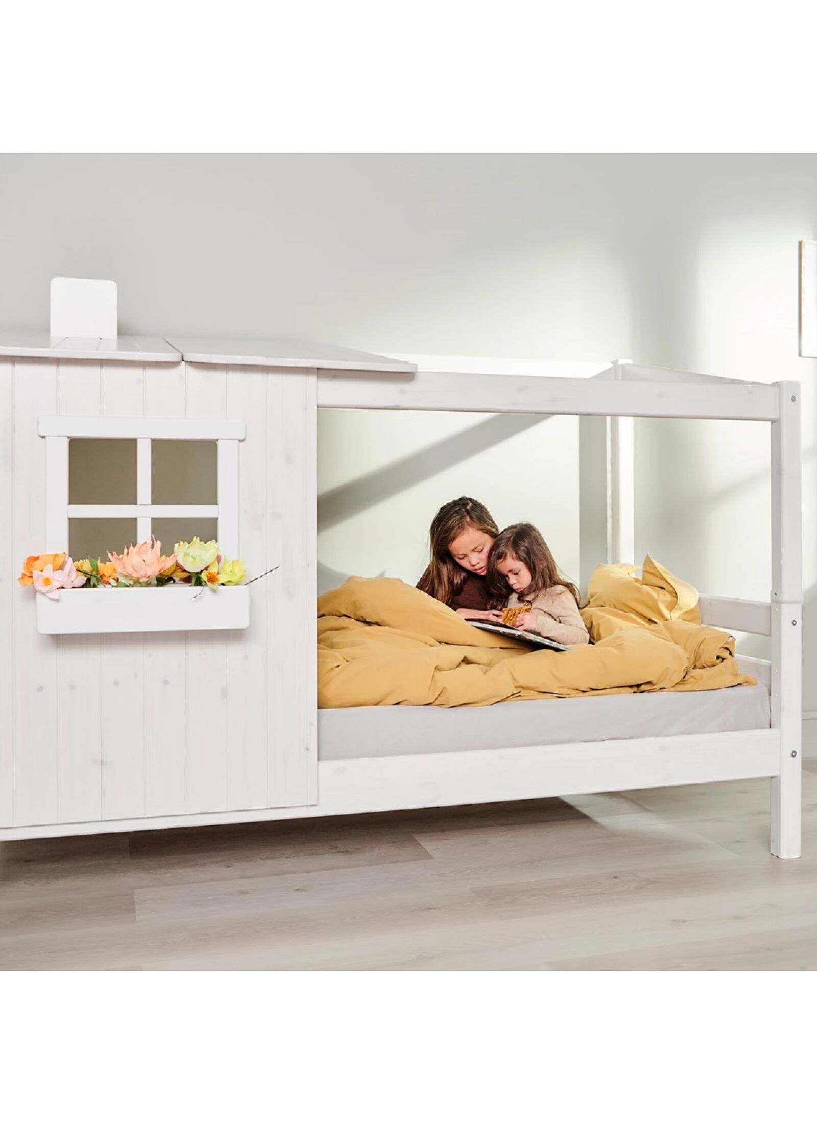 SINGLE BED CLASSIC 1/2 HOUSE WHITE WASHED (90X200)