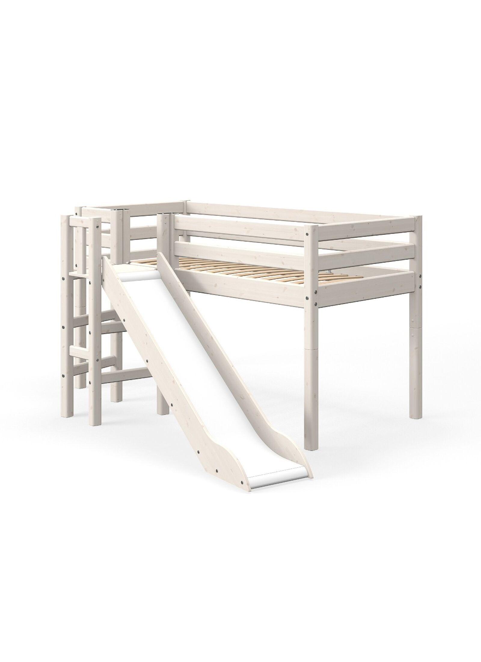 MID-HIGH SINGLE BED WITH PLATFORM AND SLIDE CLASSIC WHITE WASHED (90X200)