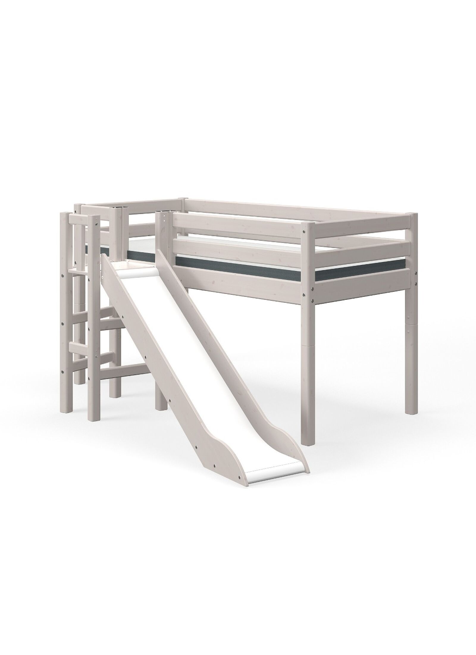 MID-HIGH SINGLE BED WITH PLATFORM AND SLIDE CLASSIC GREY WASHED (90X200)