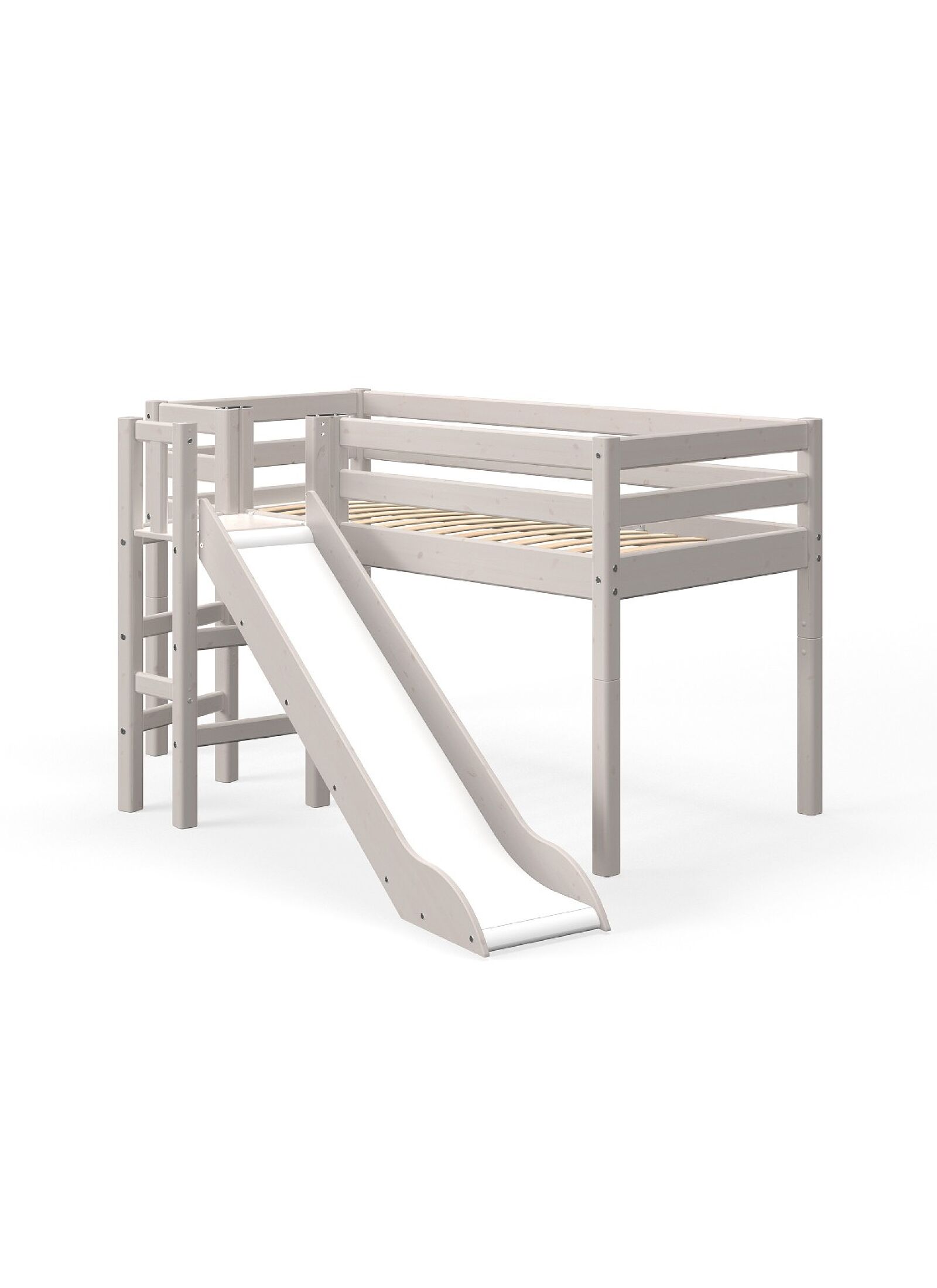 MID-HIGH SINGLE BED WITH PLATFORM AND SLIDE CLASSIC GREY WASHED (90X200)