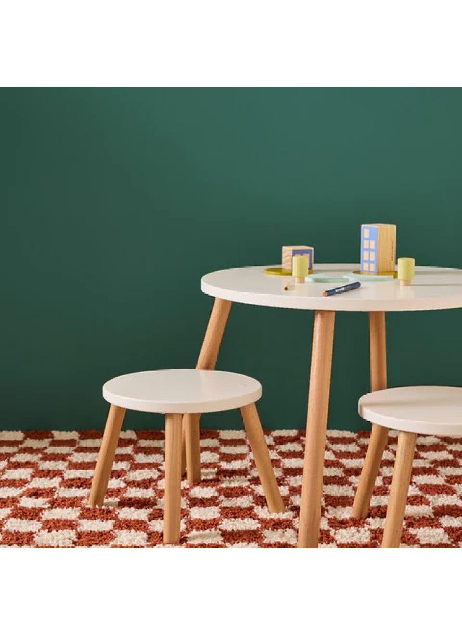 WOODEN TABLE SET WITH 2 STOOLS WHITE