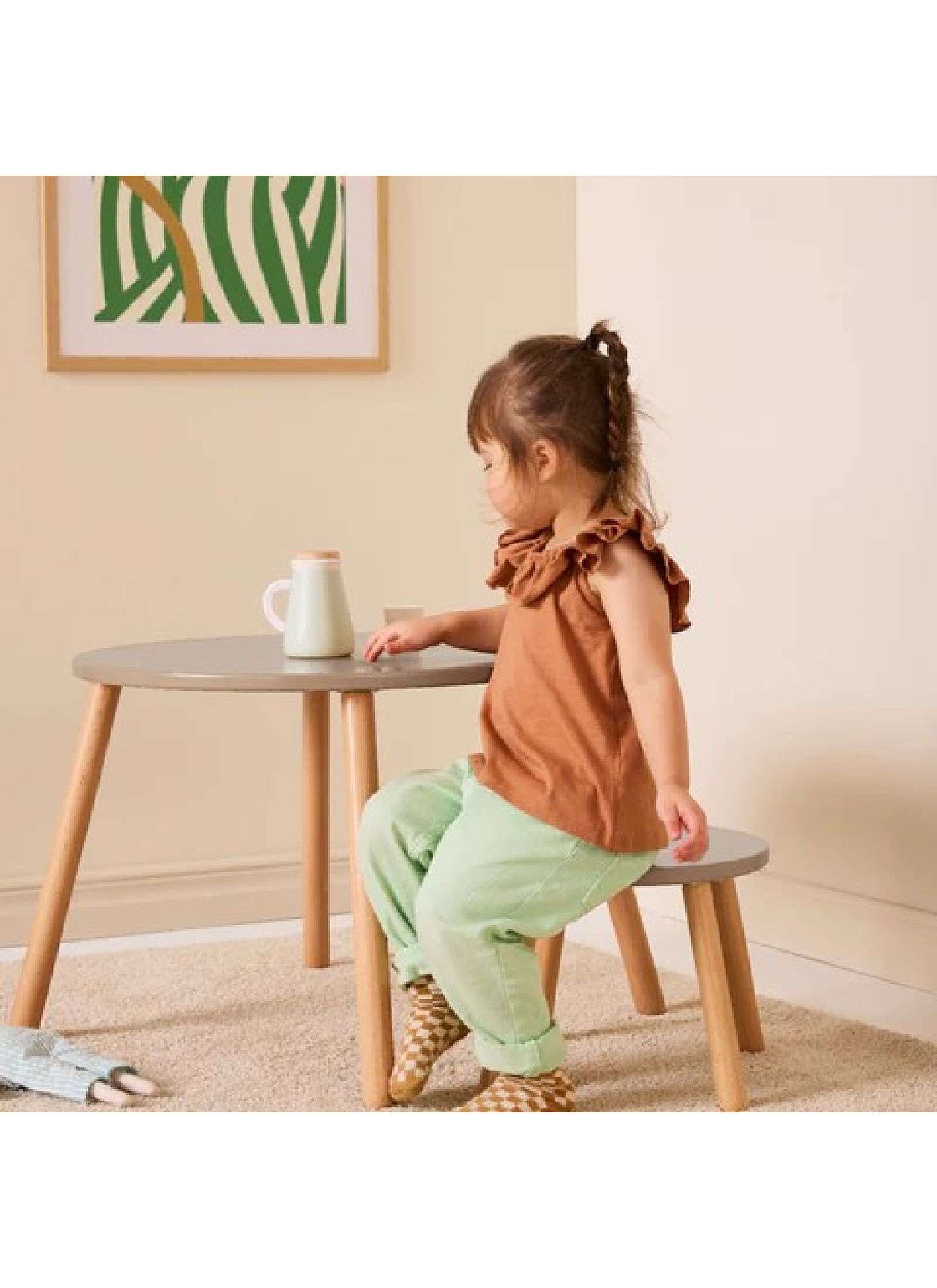 WOODEN TABLE SET WITH 2 STOOLS BROWN