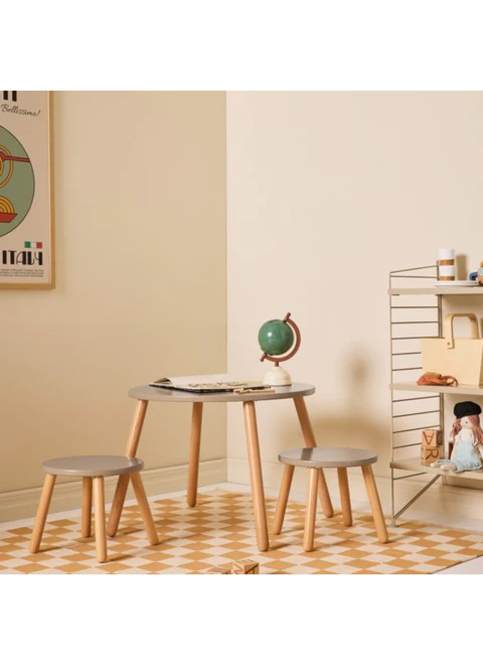 WOODEN TABLE SET WITH 2 STOOLS BROWN