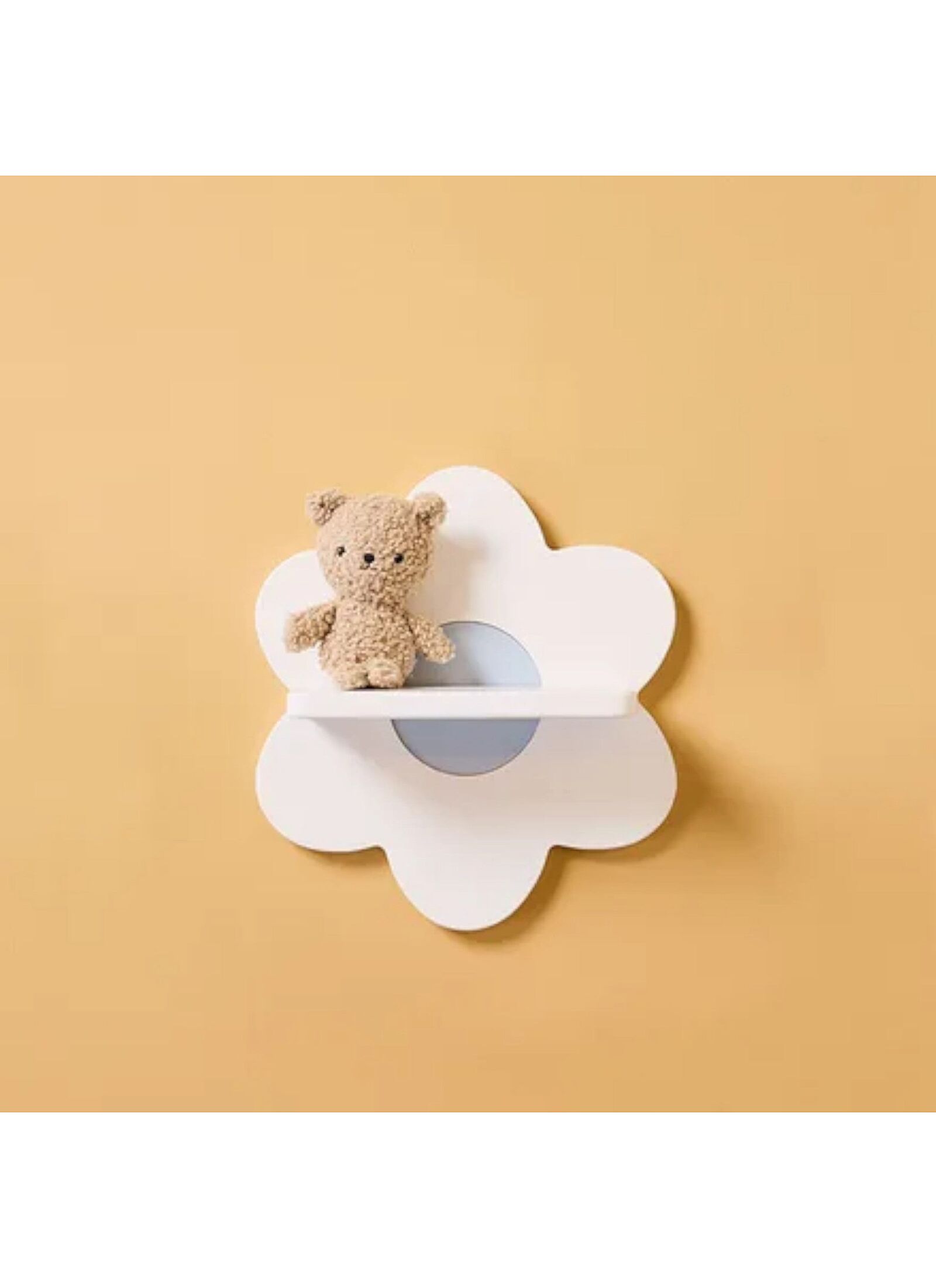 WOODEN WALL SHELF KID'S BASE WHITE FLOWER