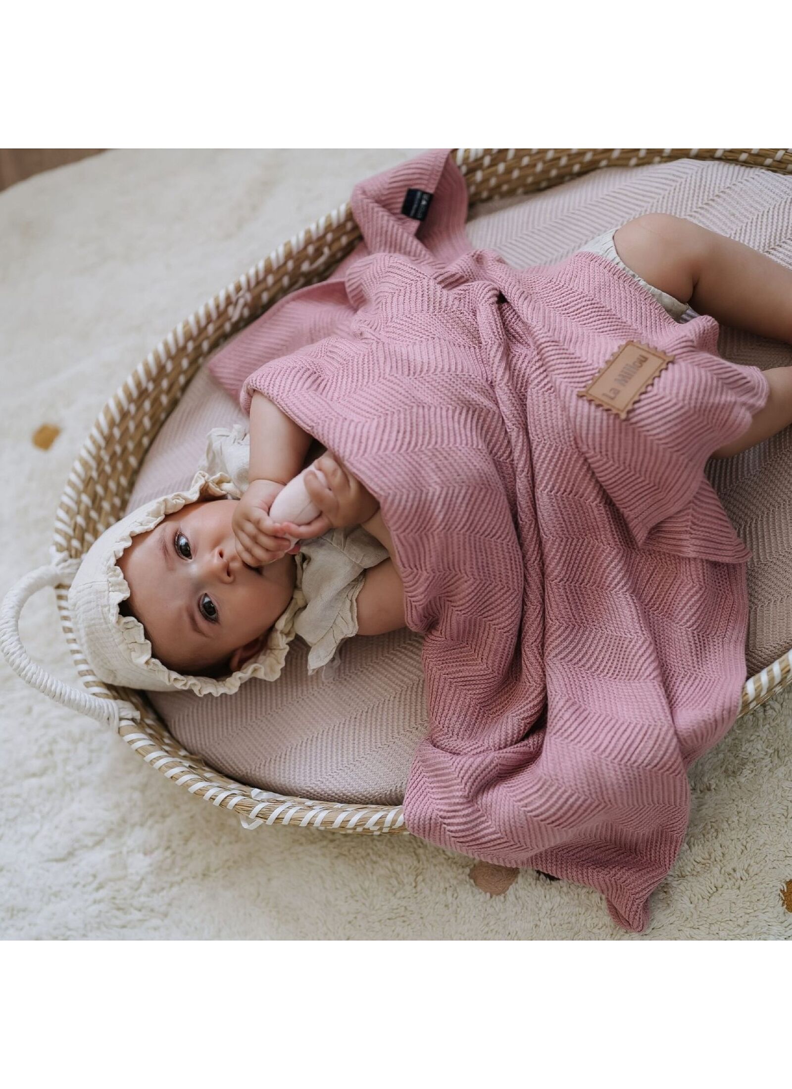 CRADDLE BLANKET (80X90) HERRINGBONE BAMBOO LIGHT DENIM