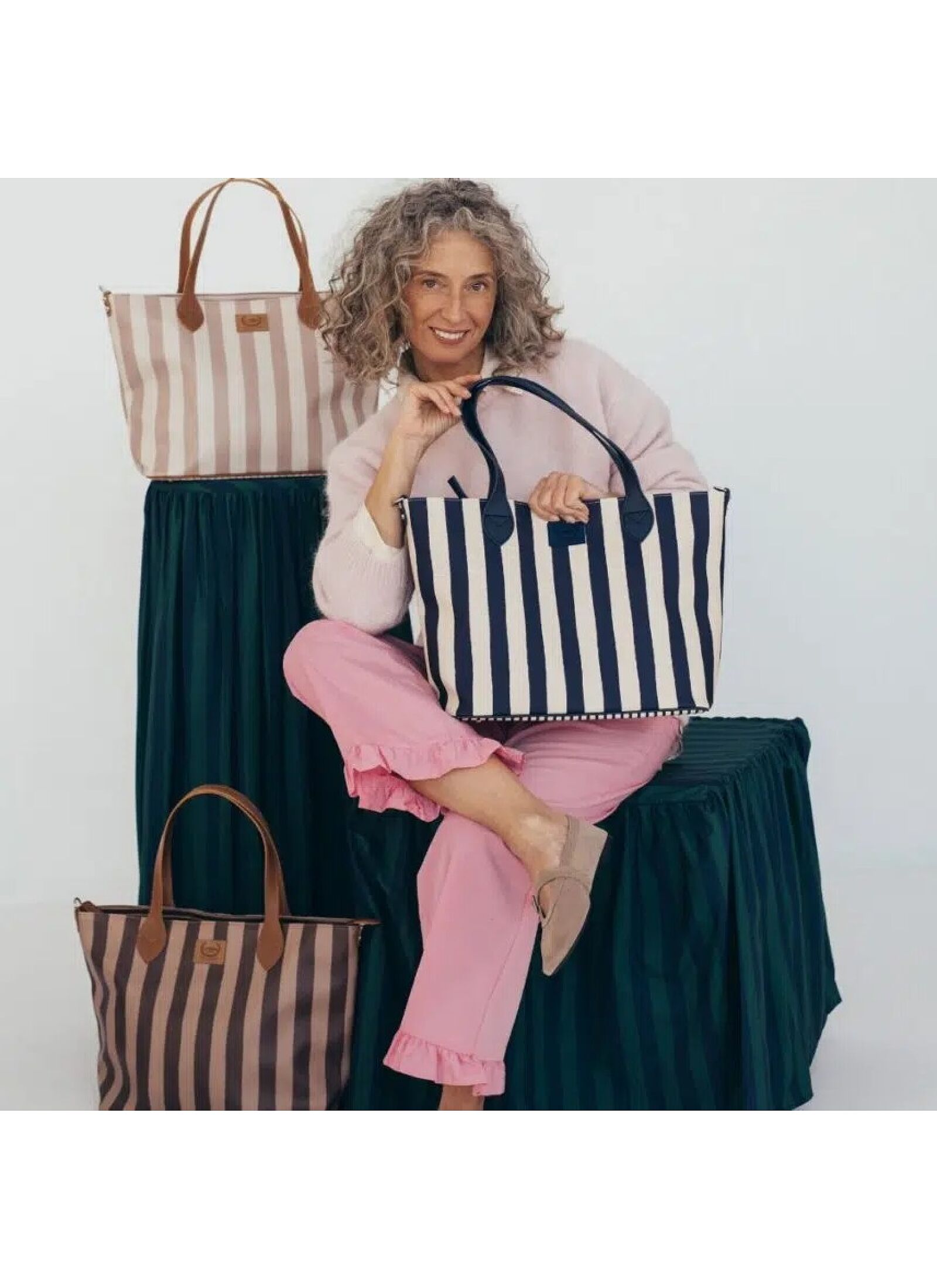 MOMMY'S LARGE BAG STRIPES BEIGE