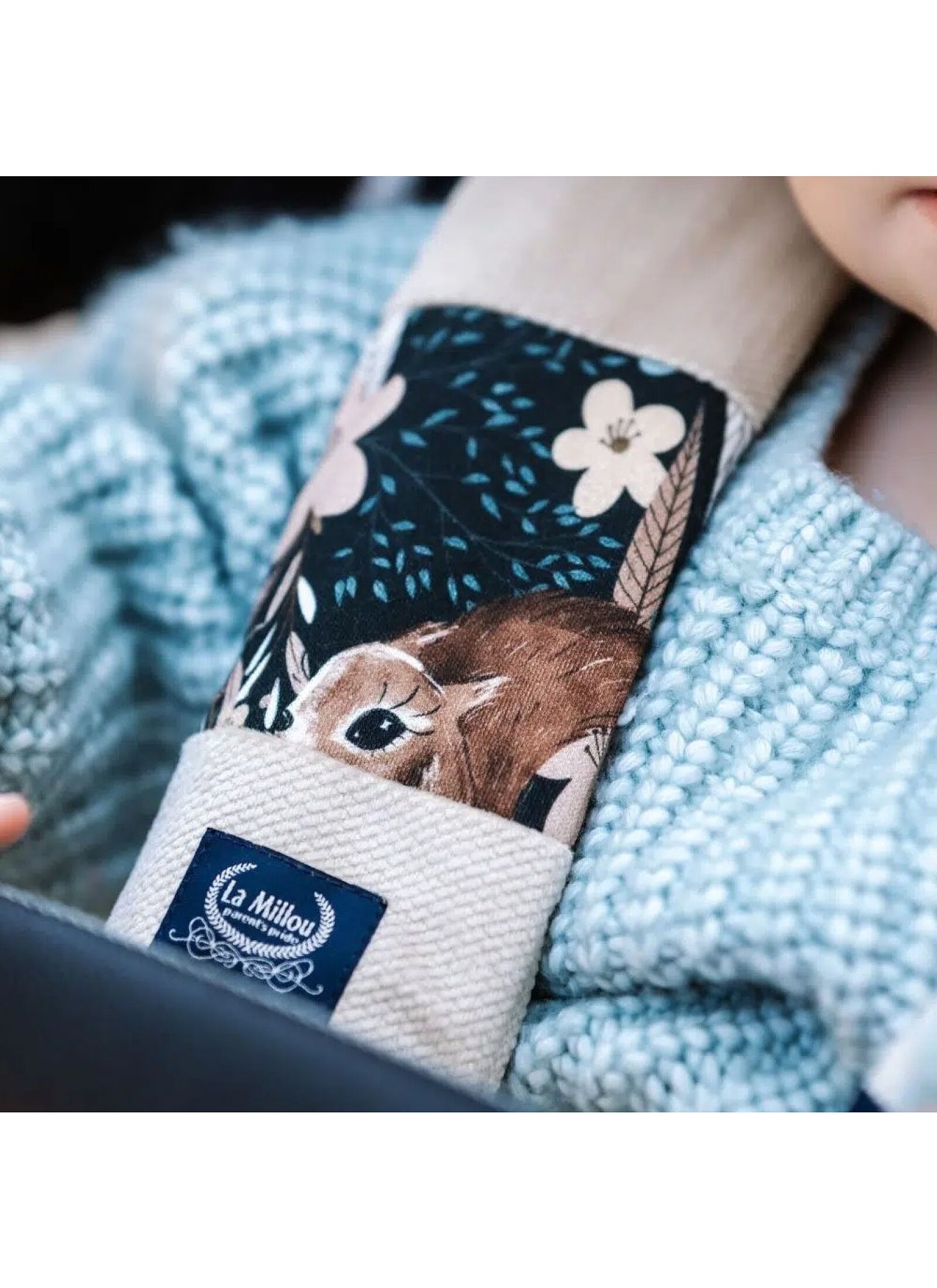 SEAT BELT COVER FLY ME TO THE MOON SKY VELVET GREY