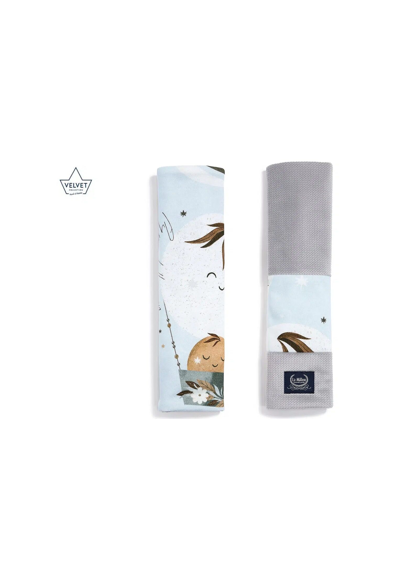 SEAT BELT COVER FLY ME TO THE MOON SKY VELVET GREY