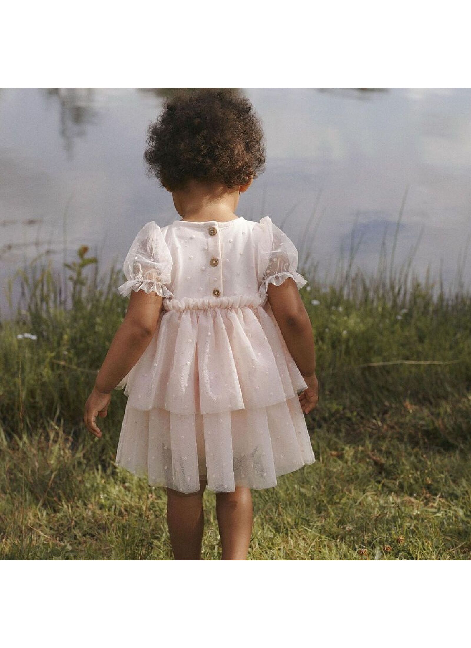 DRESS WITH RUFFLES PEACH BLUSH