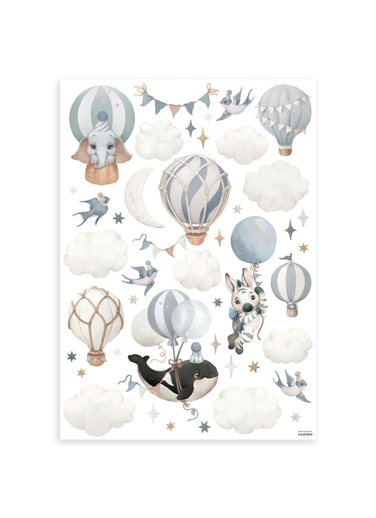 WALL STICKERS ANIMALS AND BALLOONS BLUE