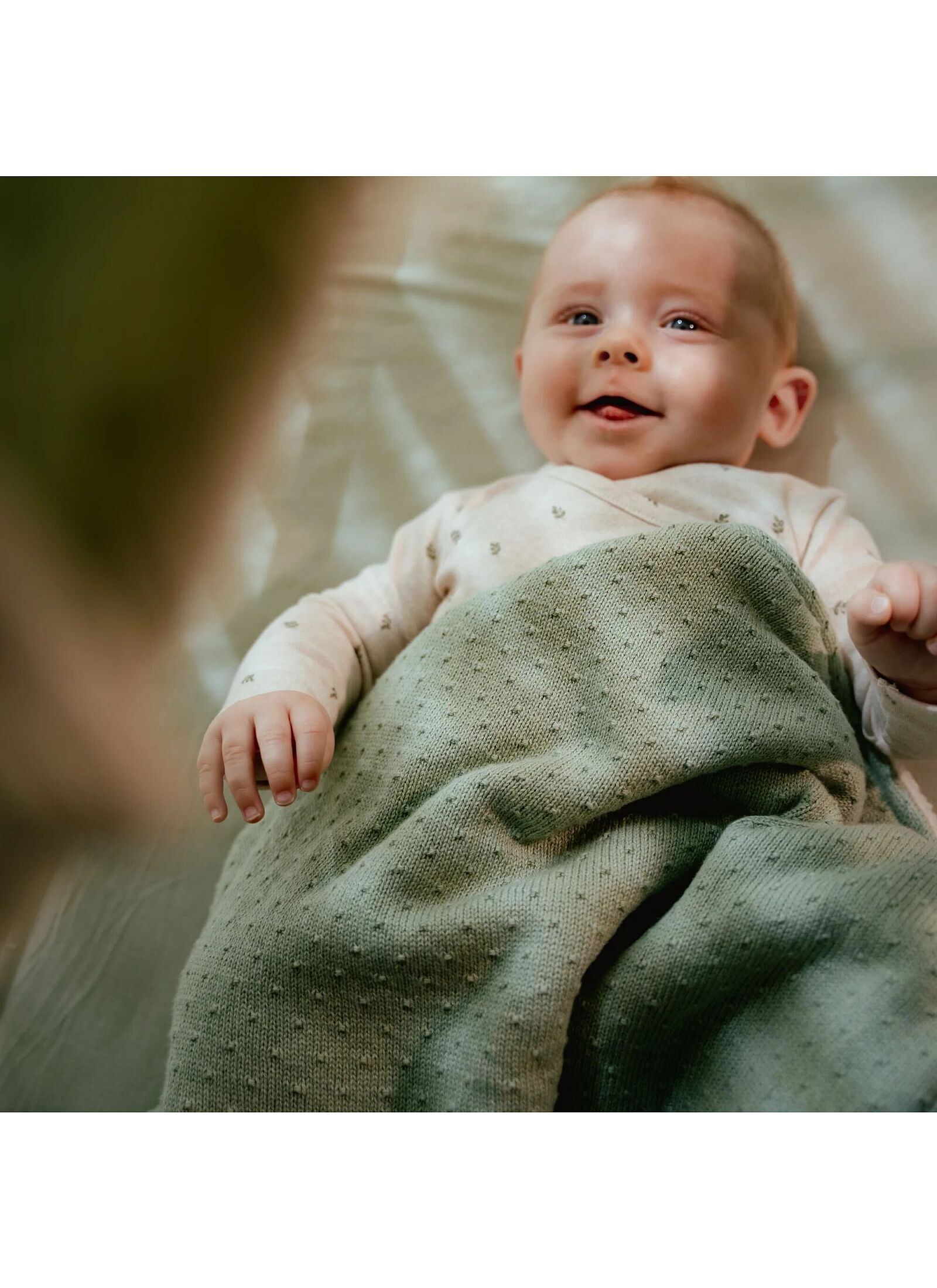 KNITTED CRADLE BLANKET (70X100) PURE SAGE