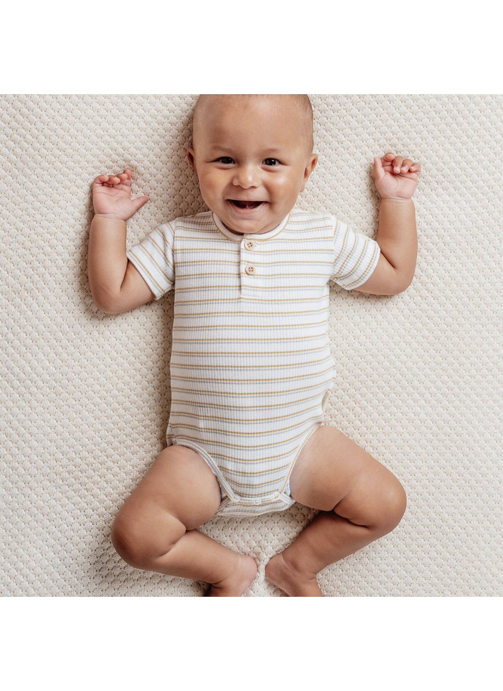 ORGANIC COTTON SHORT SLEEVE BODYSUIT MULTI STRIPE