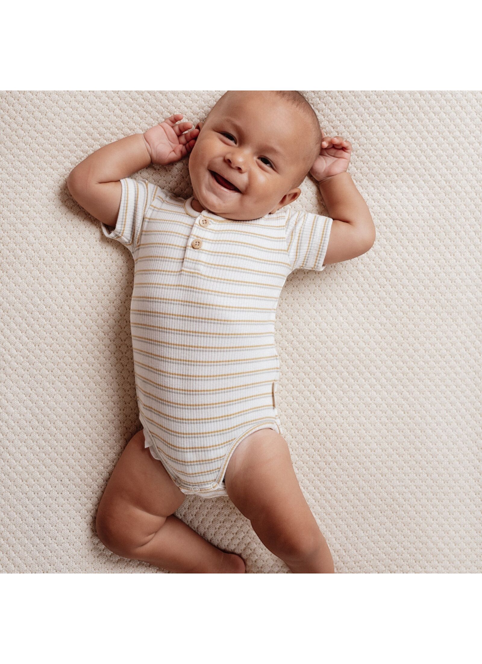 ORGANIC COTTON SHORT SLEEVE BODYSUIT MULTI STRIPE