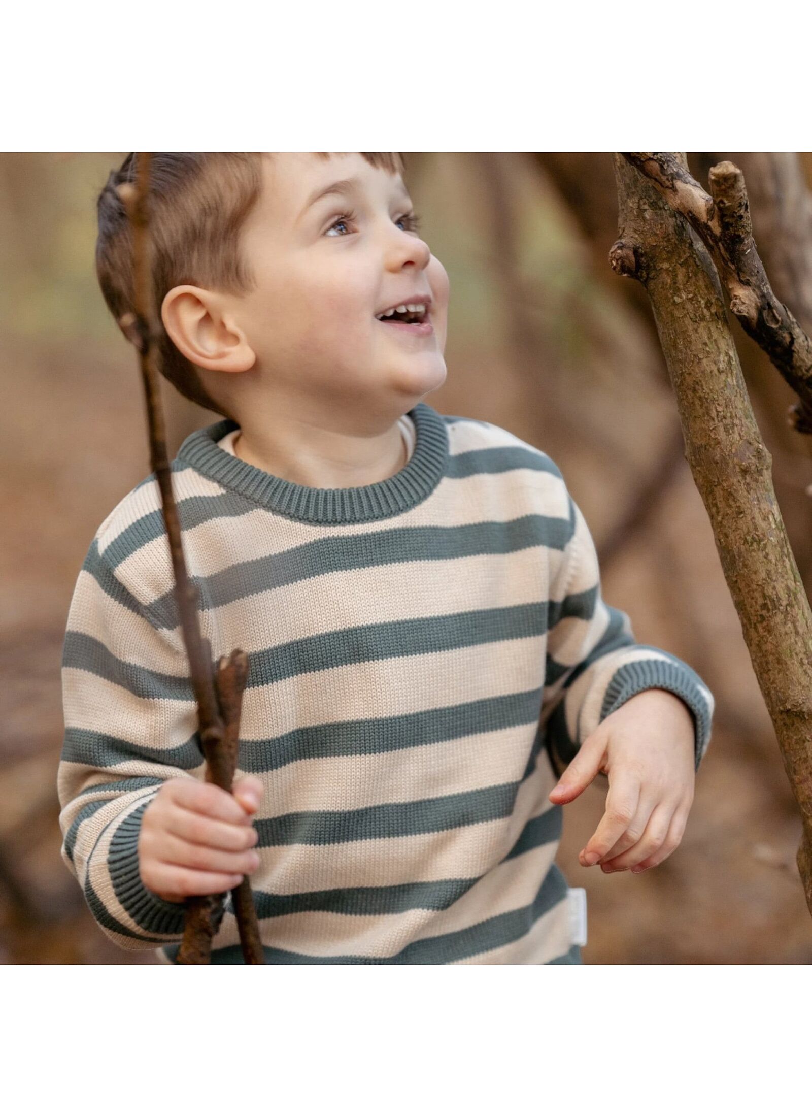 ORGANIC COTTON SWEATER BALSAM GREEN STRIPE