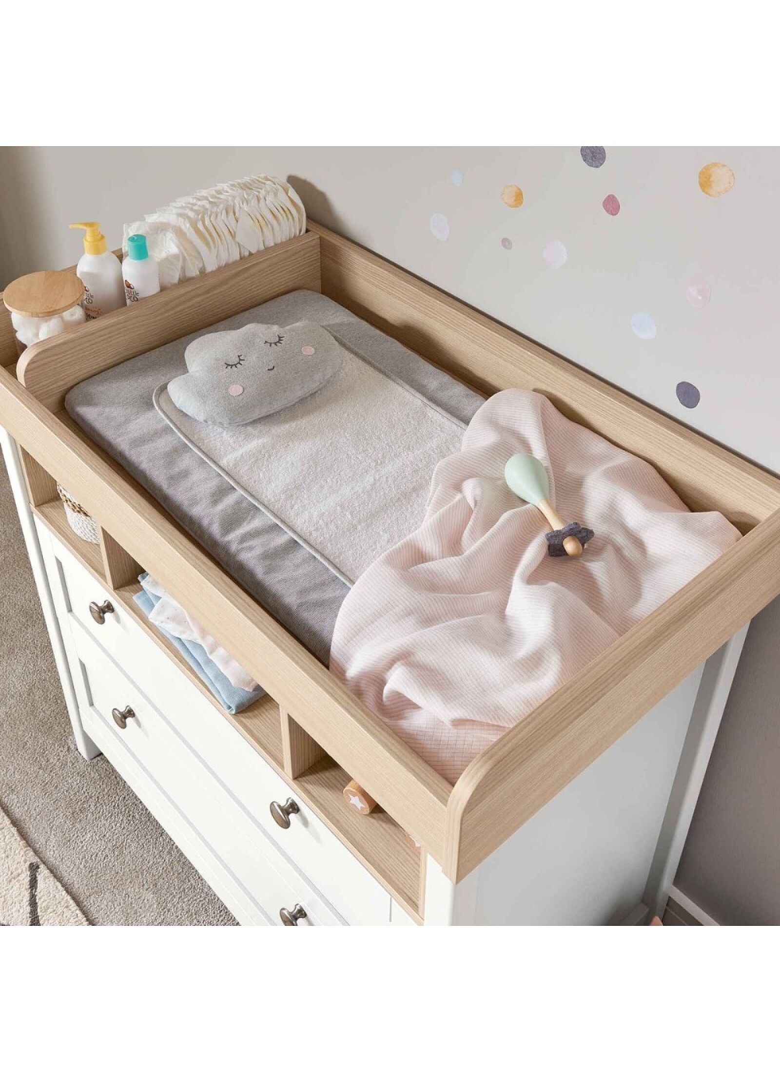 CRIB &AMP; DRESSER-CHANGER UNIT HARWELL WHITE/NATURAL