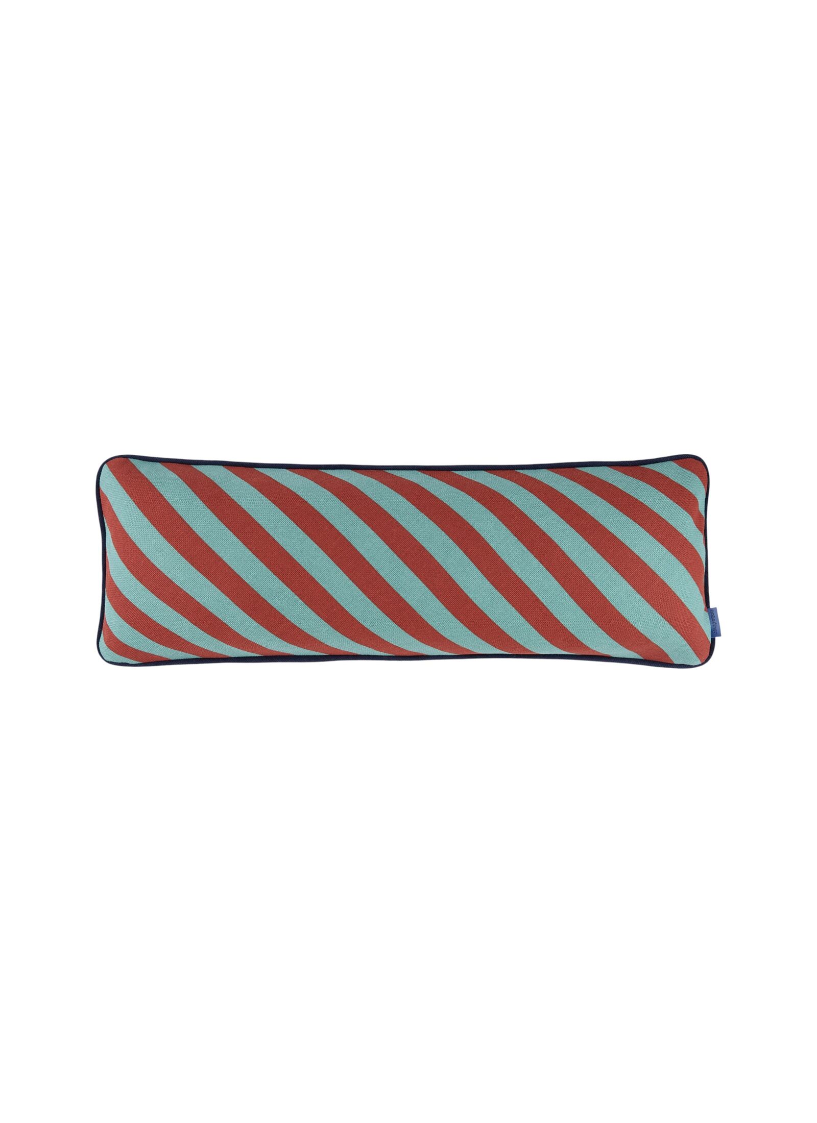 CUSHION (70X25) RED TEAL GREEN STRIPES