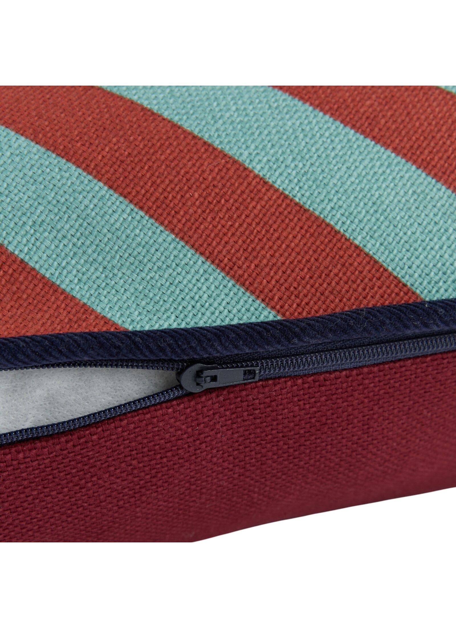 CUSHION (70X25) RED TEAL GREEN STRIPES