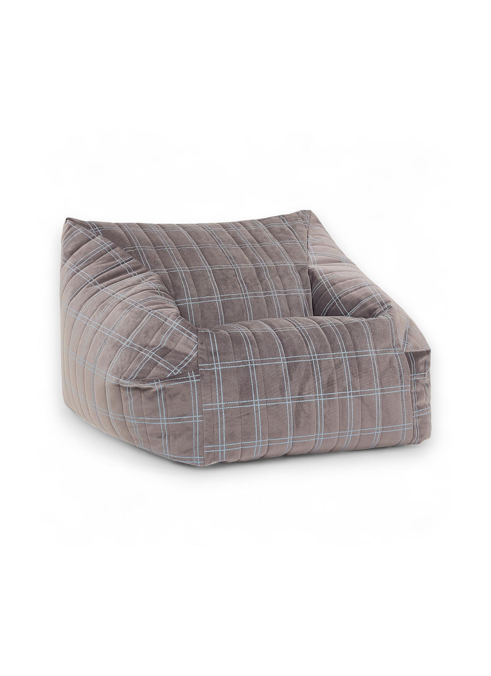 BEANBAG ARMCHAIR WINDOWPANE CHELSEA GREY BLUE