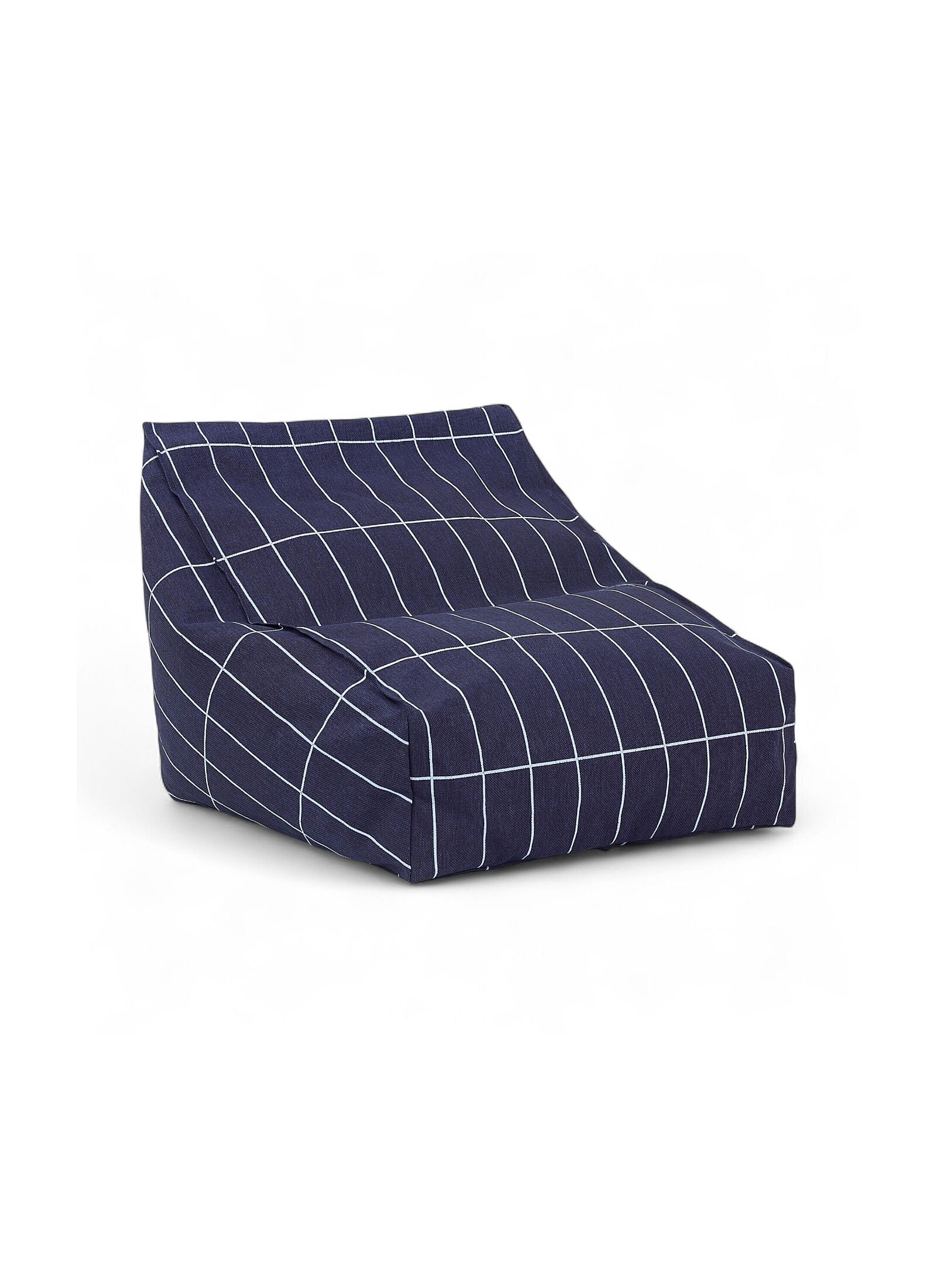 BEANBAG ARMCHAIR VINTAGE EFFECT NAVY BLUE GRID
