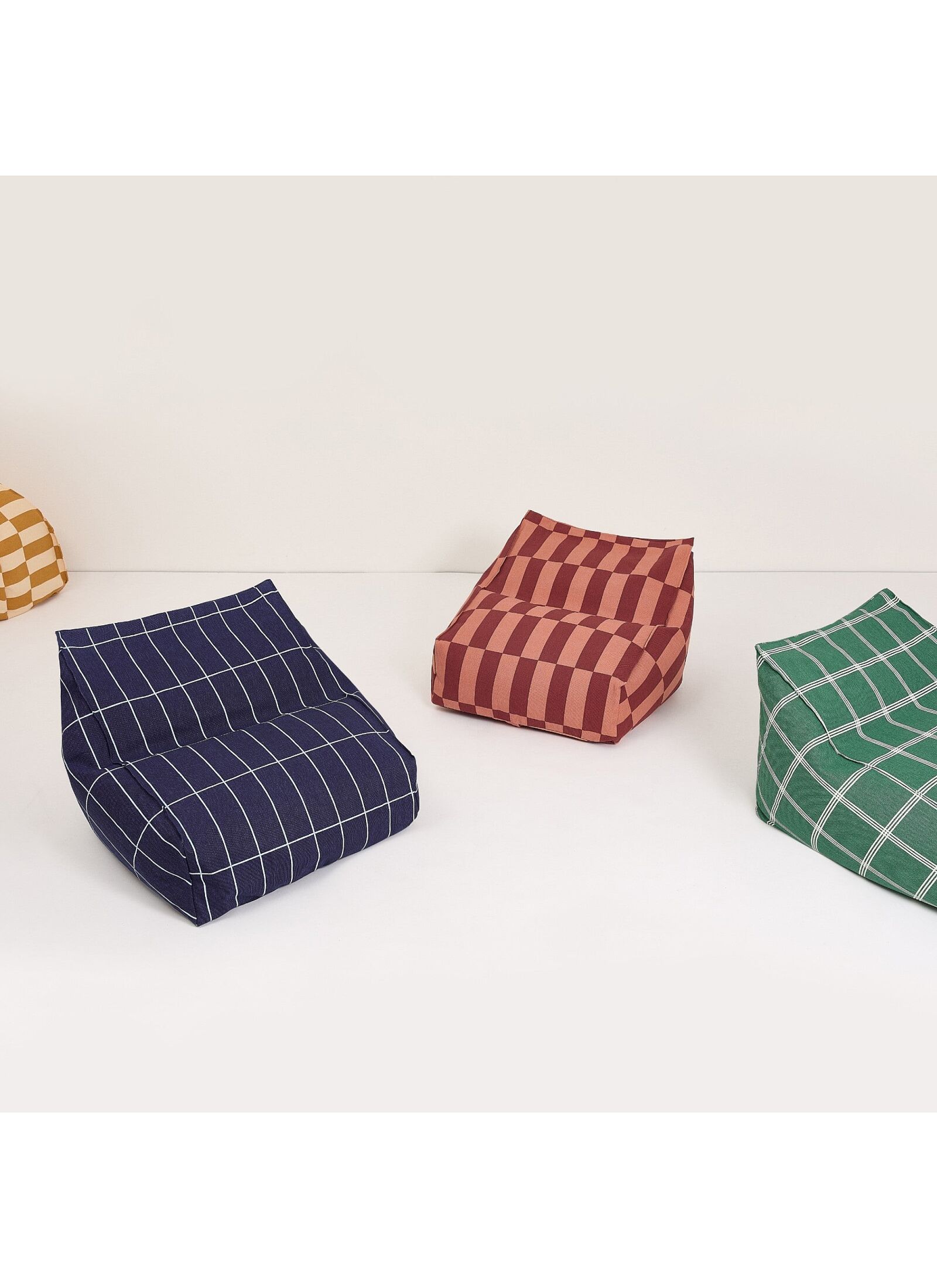 BEANBAG ARMCHAIR VINTAGE EFFECT NAVY BLUE GRID