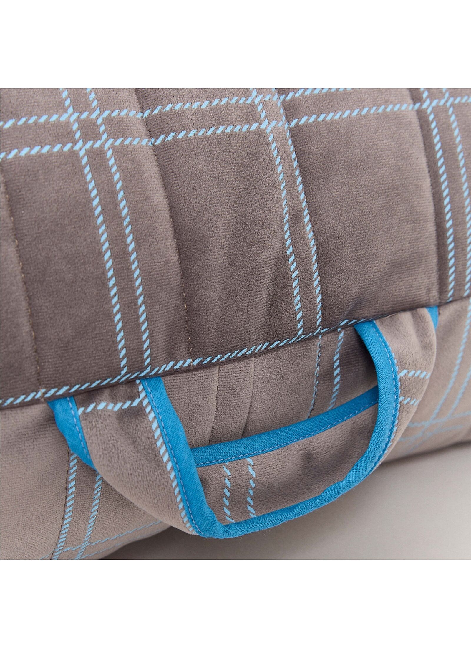 FLOOR CUSHION WINDOWPANE VELVET GREY BLUE