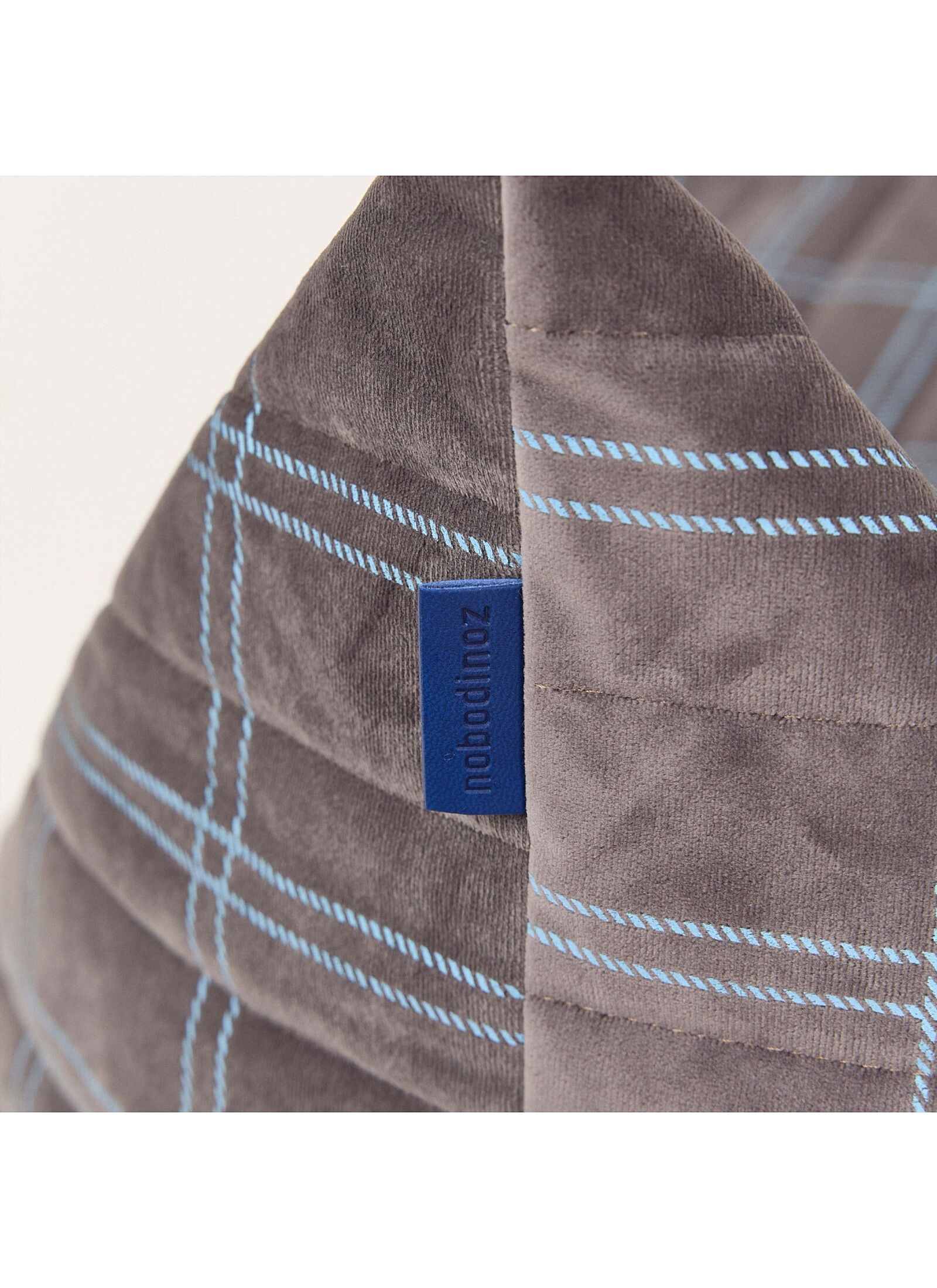 FLOOR CUSHION WINDOWPANE VELVET GREY BLUE