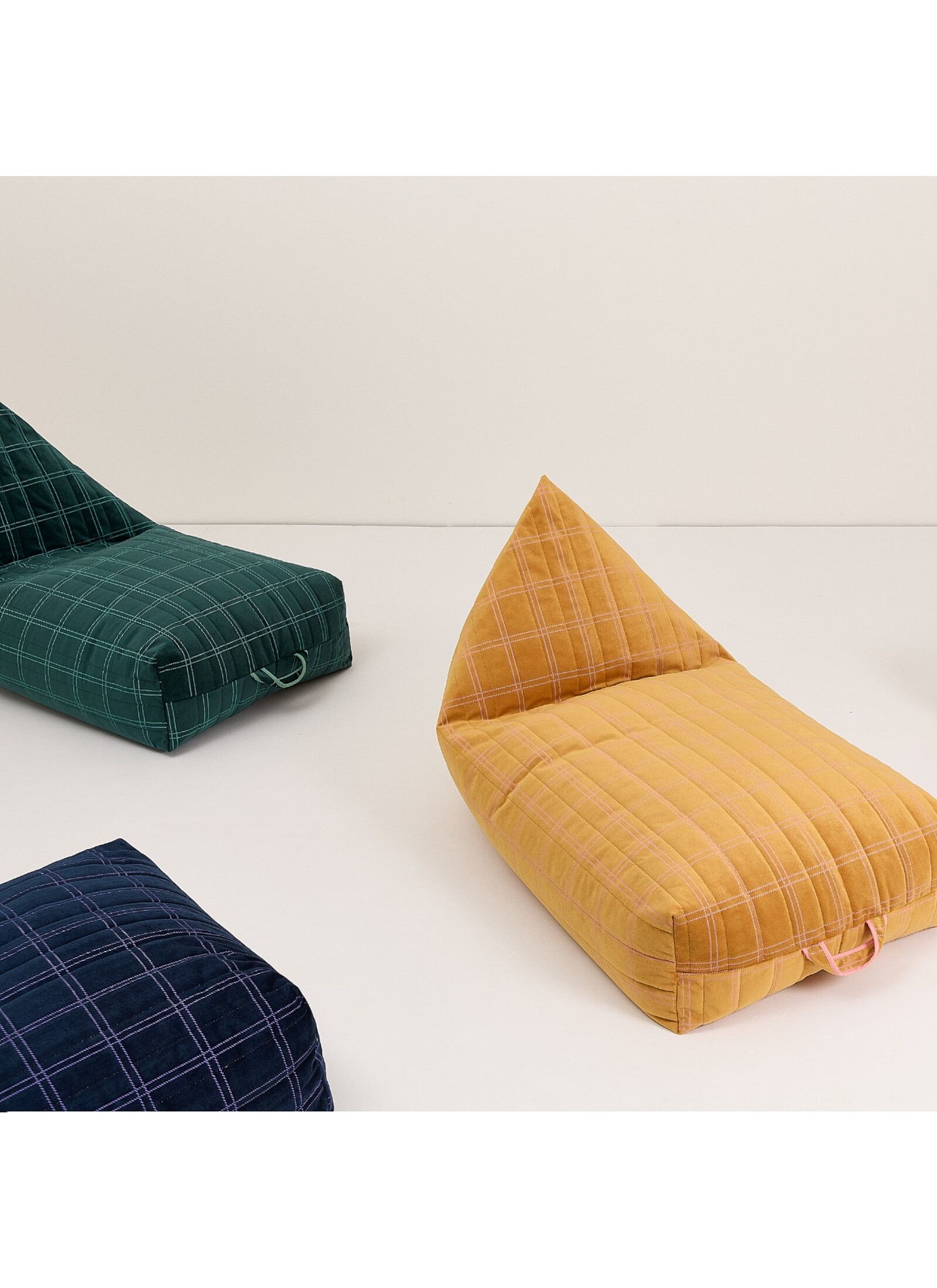 FLOOR CUSHION WINDOWPANE VELVET GREY BLUE