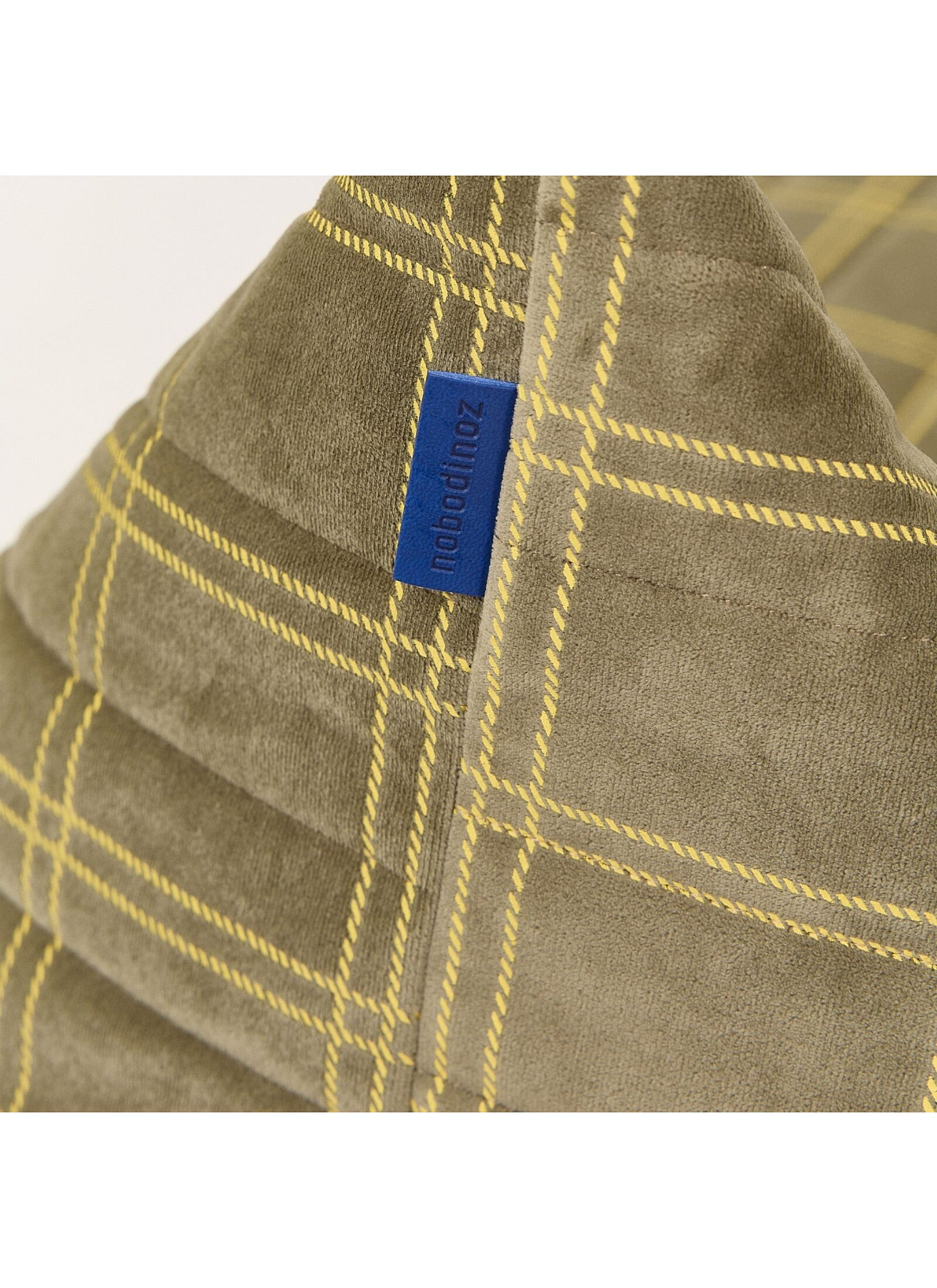 FLOOR CUSHION WINDOWPANE VELVET LIGHT GREEN LEMON